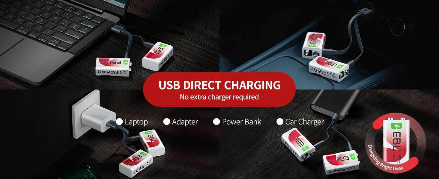 EBL Rechargeable 9V Lithium Batteries 5400mWh