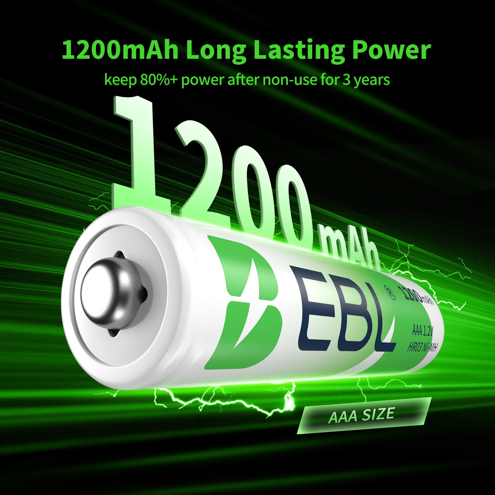 Pilas recargables AAA EBL ProCyco de alta capacidad (1200 mAh), NiMH, paquete de 16 unidades