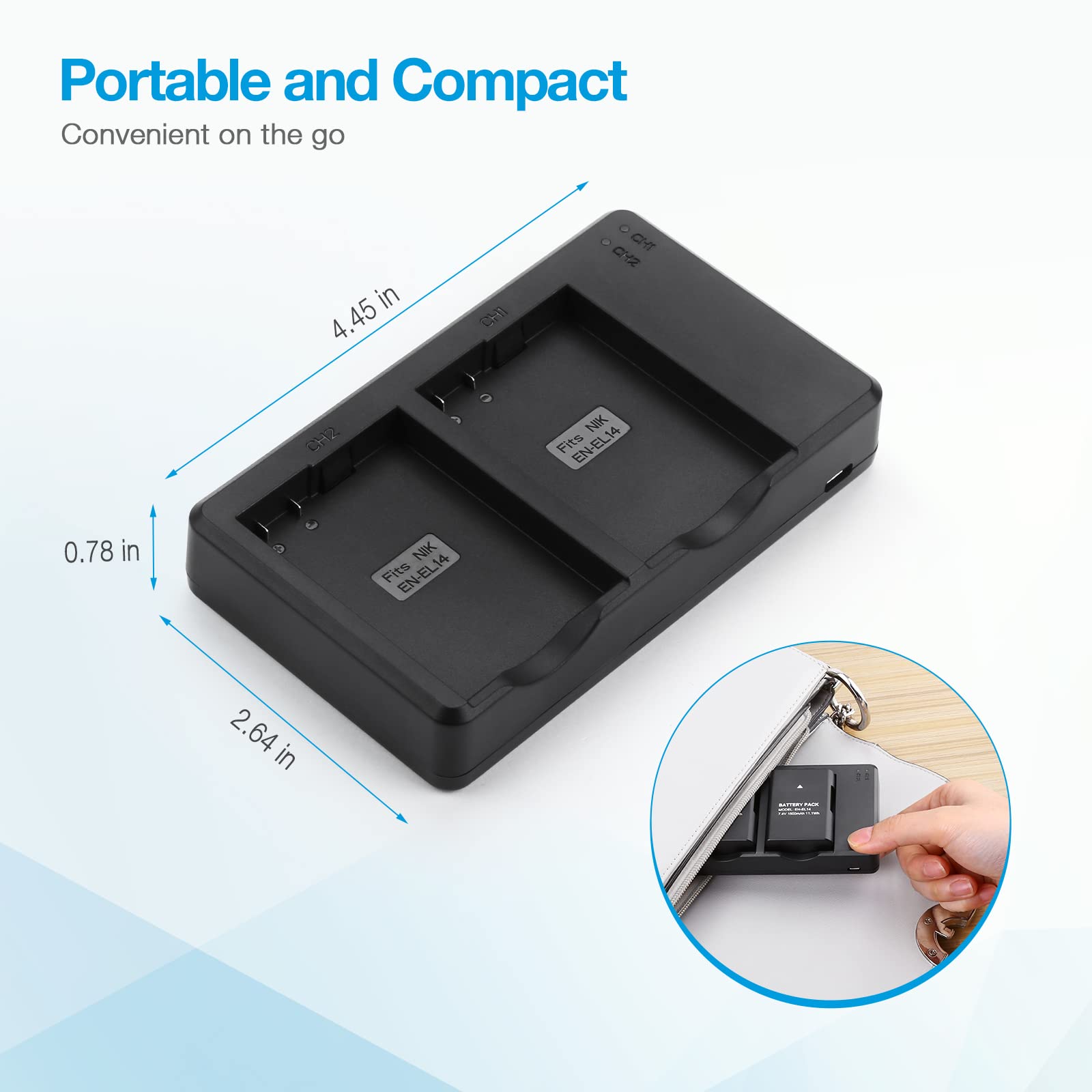 EN-EL14/EN-EL14a Battery 2-Pack & Dual LCD Charger for Nikon