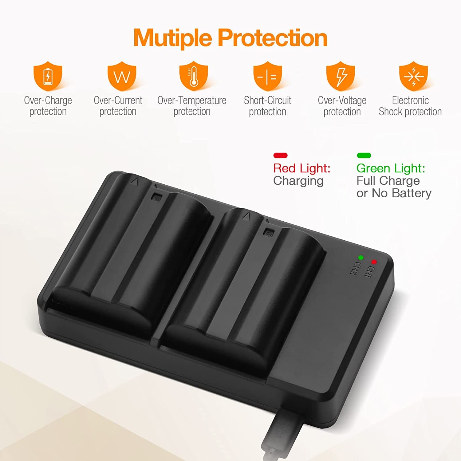 2 Packs EL-E15 Battery with Charger for Nikon D850 D7500 D810