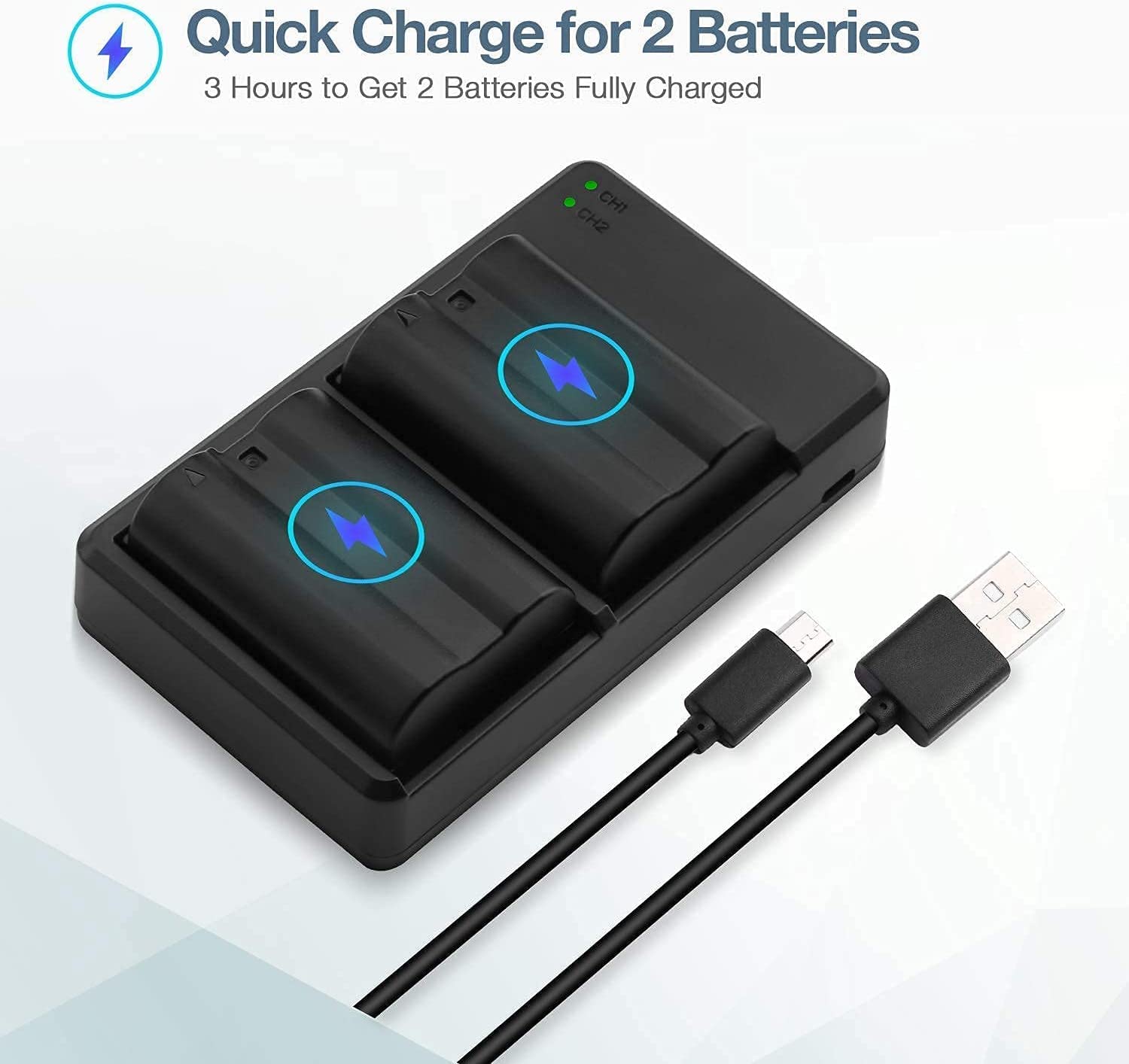 2 Packs EL-E15 Battery with Charger for Nikon D850 D7500 D810