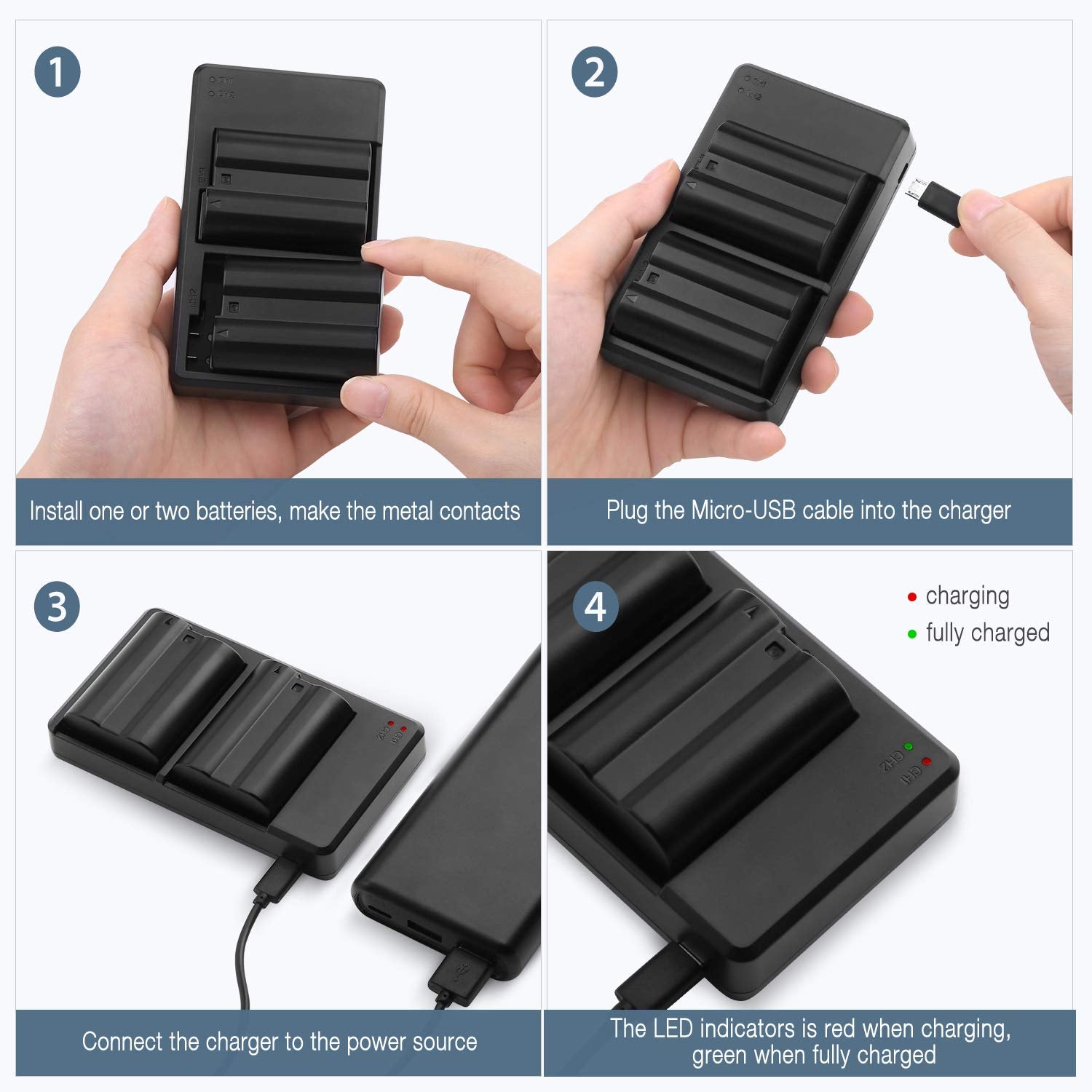 2 Packs EL-E15 Battery with Charger for Nikon D850 D7500 D810