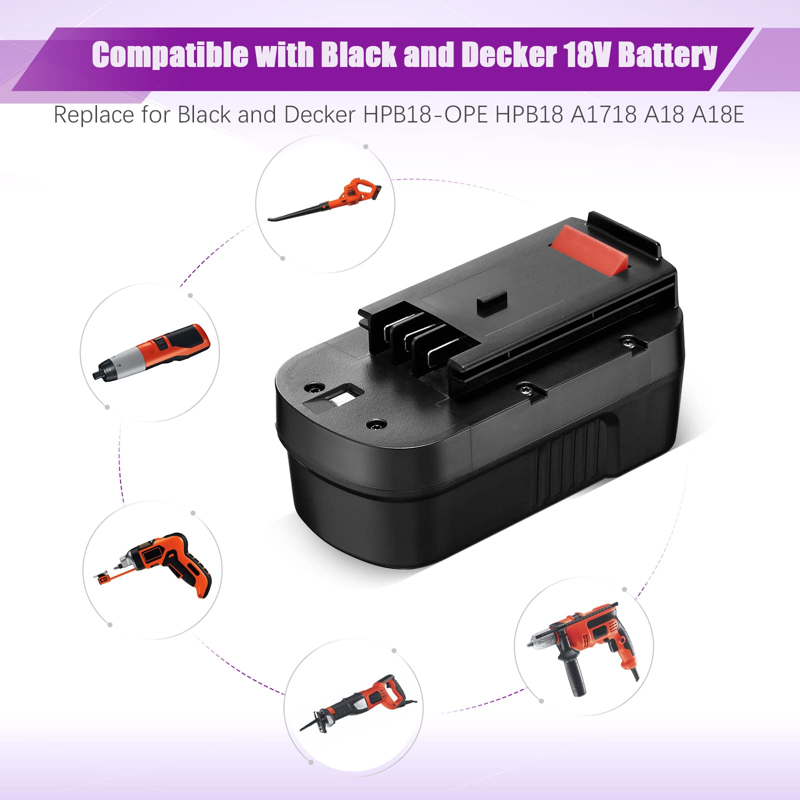 2-Pack 4000mAh HPB18 Battery for Black and Decker 18V Tools