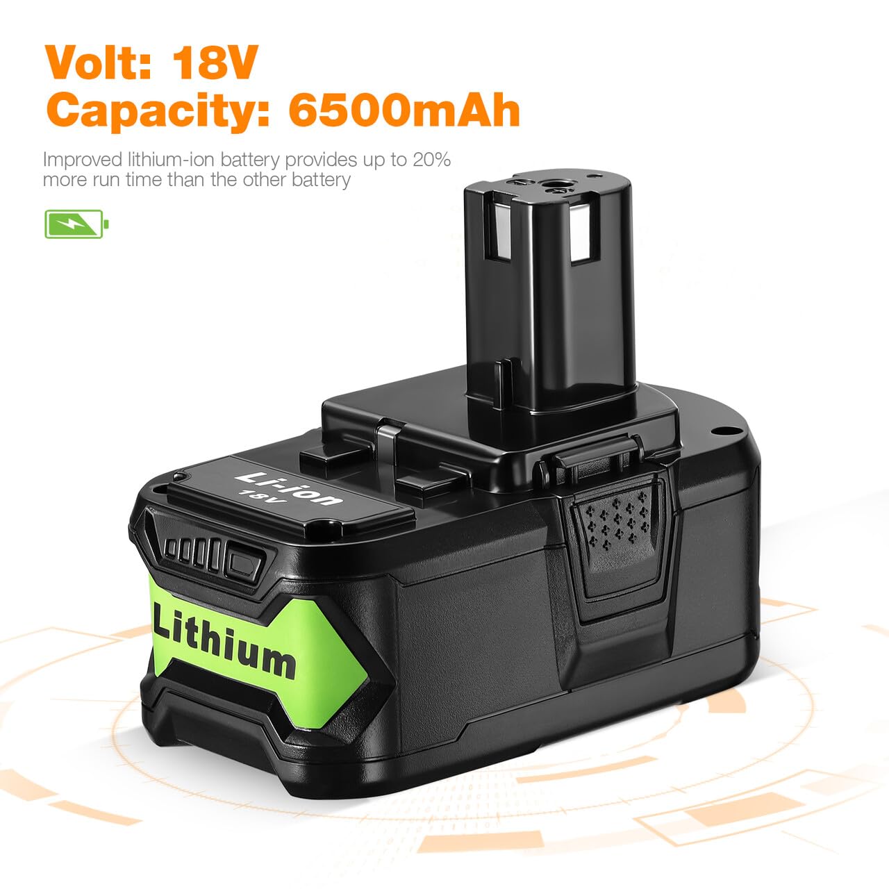 2 Pack 6500mAh Replacement for Ryobi 18V Battery