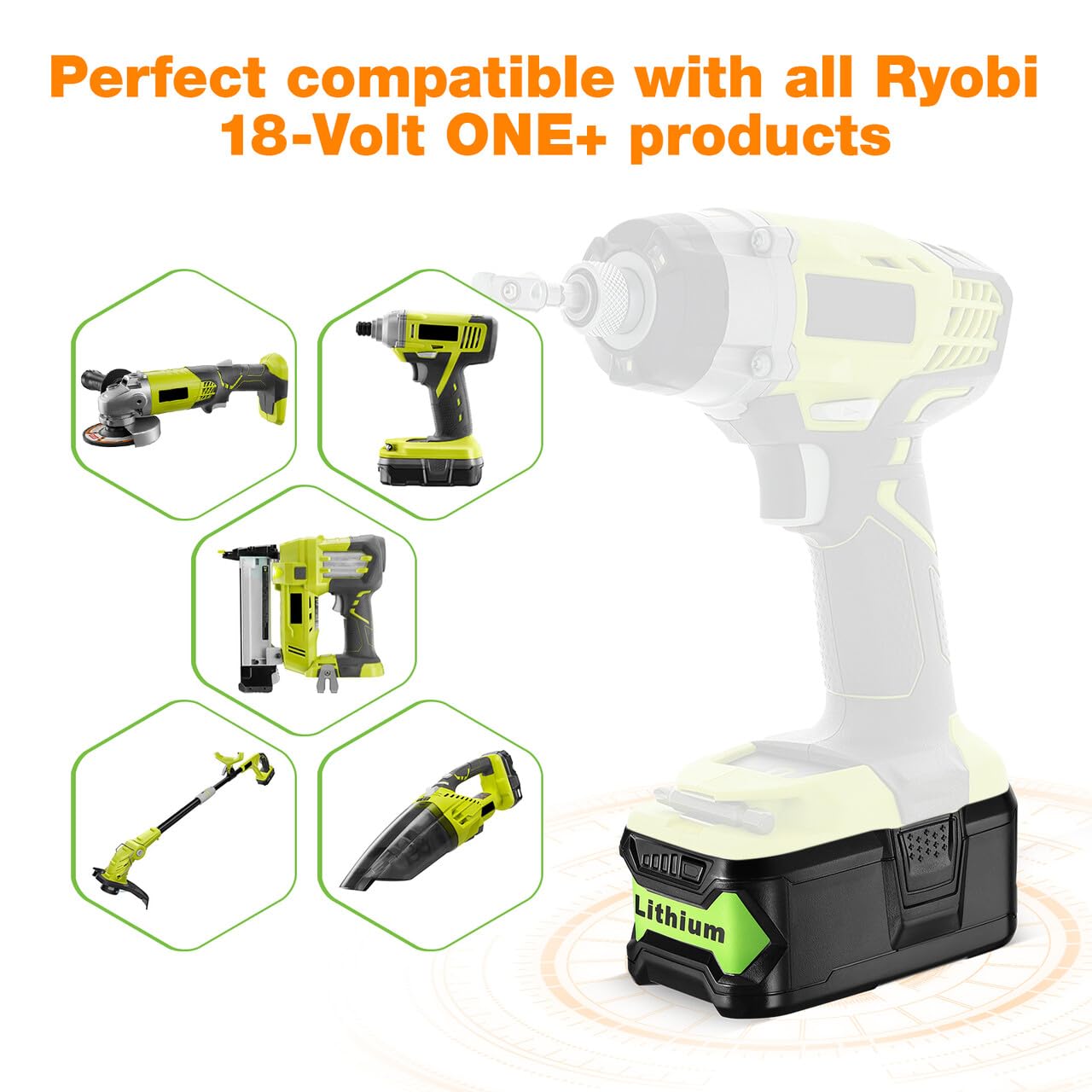 2 Pack 6500mAh Replacement for Ryobi 18V Battery