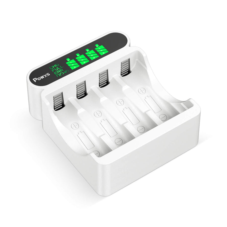 POWXS 4 Bay AA AAA USB Rapid Charger with a LCD Panel 