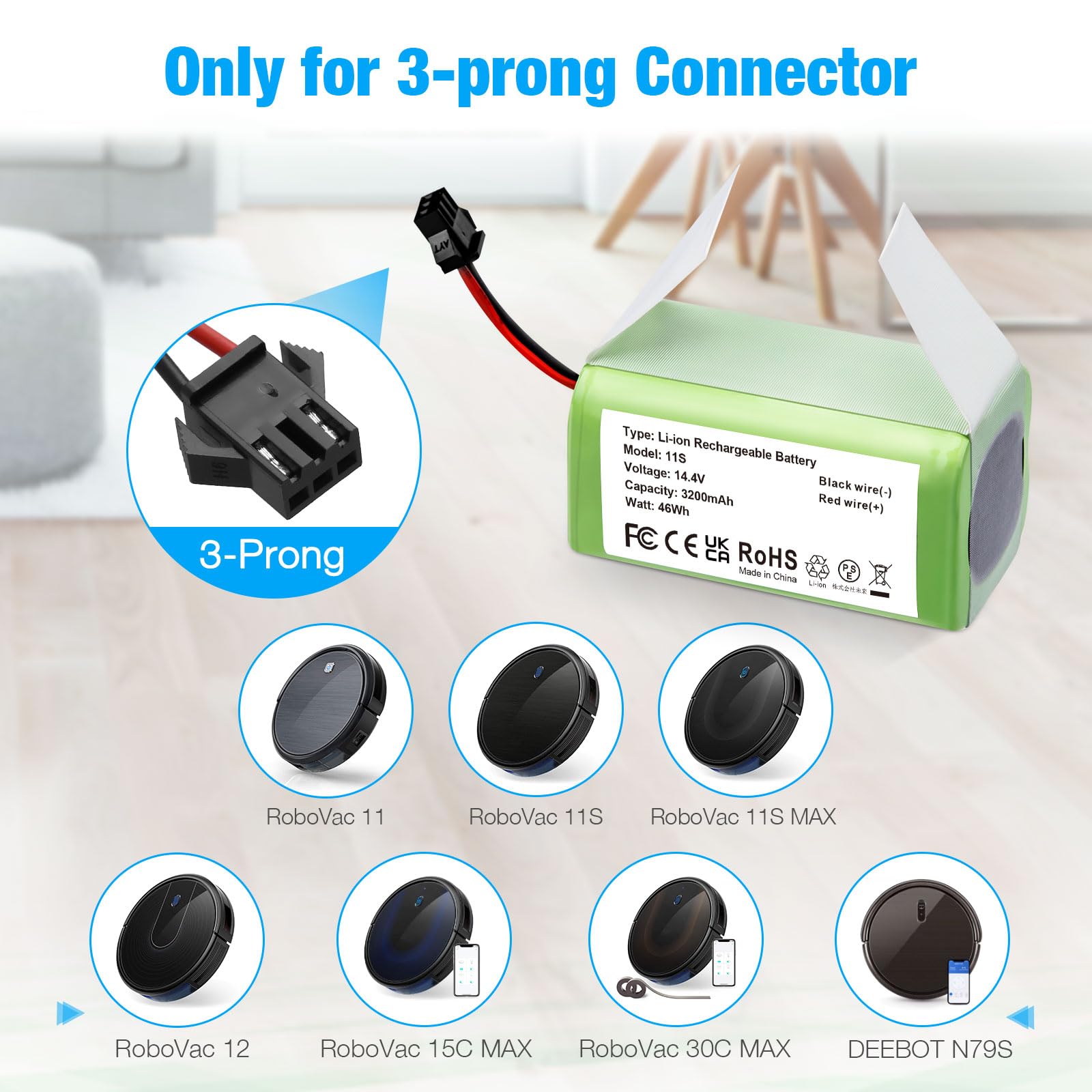 14.4V 3200mAh Replacement Battery for Eufy RoboVac