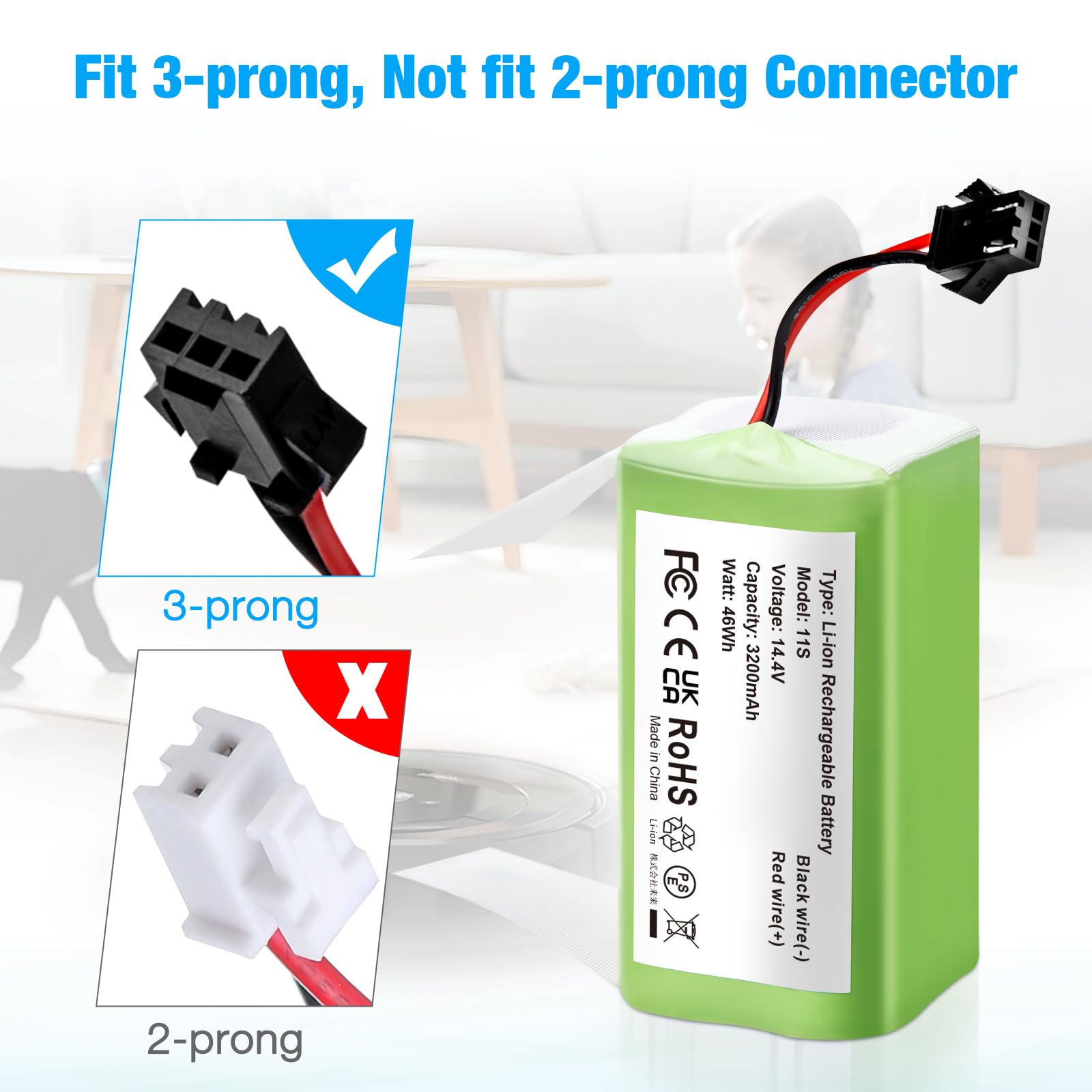 14.4V 3200mAh Replacement Battery for Eufy RoboVac