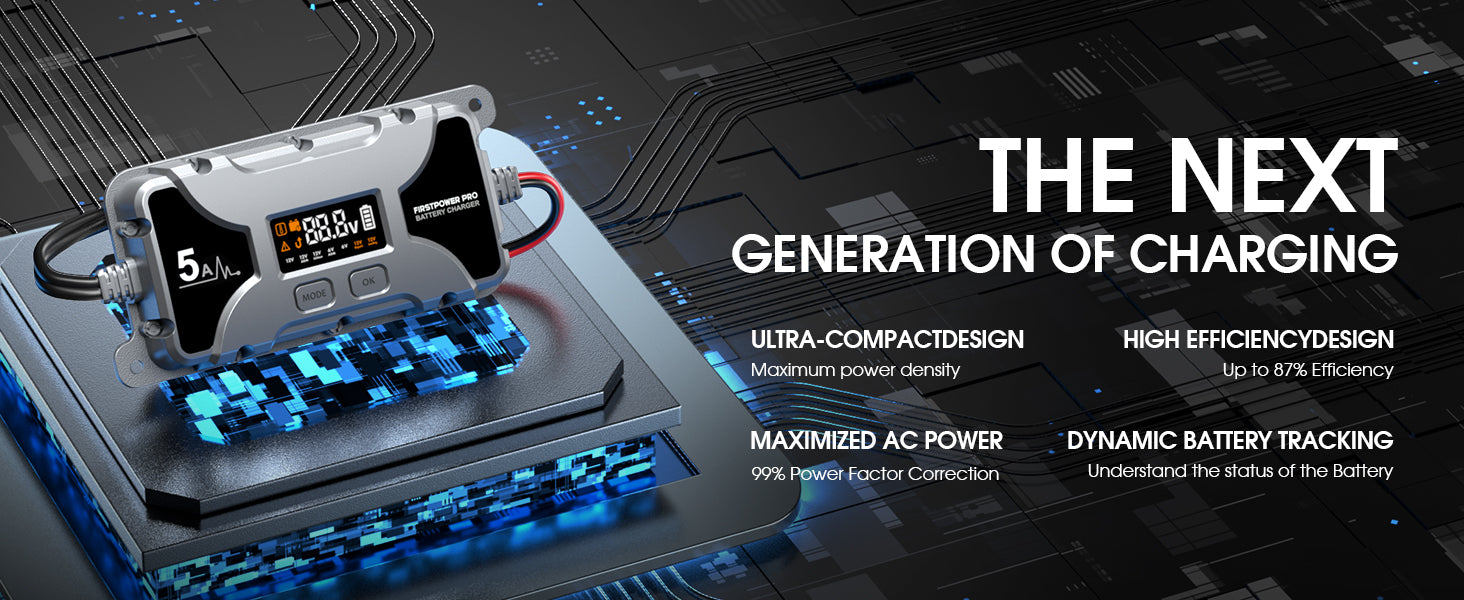 Car Motorcycle Battery Charger 12V 5A with LCD Display