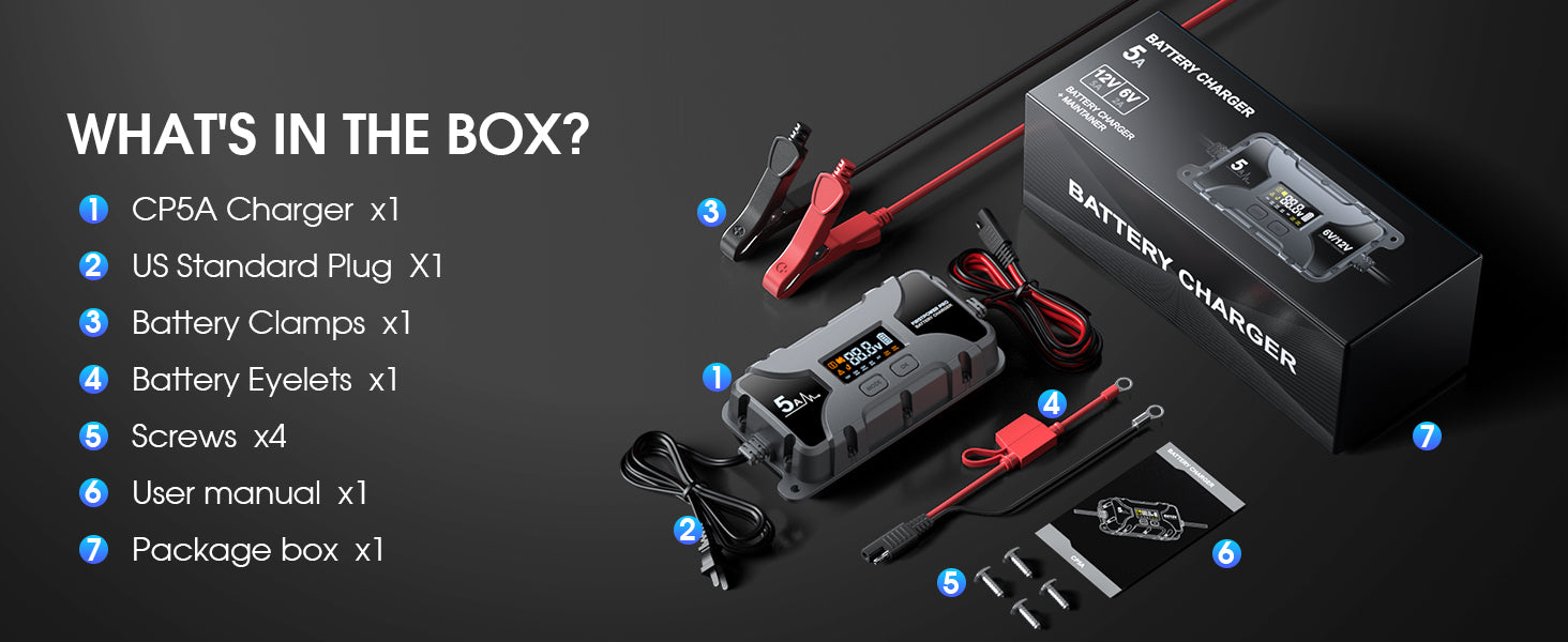 Car Motorcycle Battery Charger 12V 5A with LCD Display