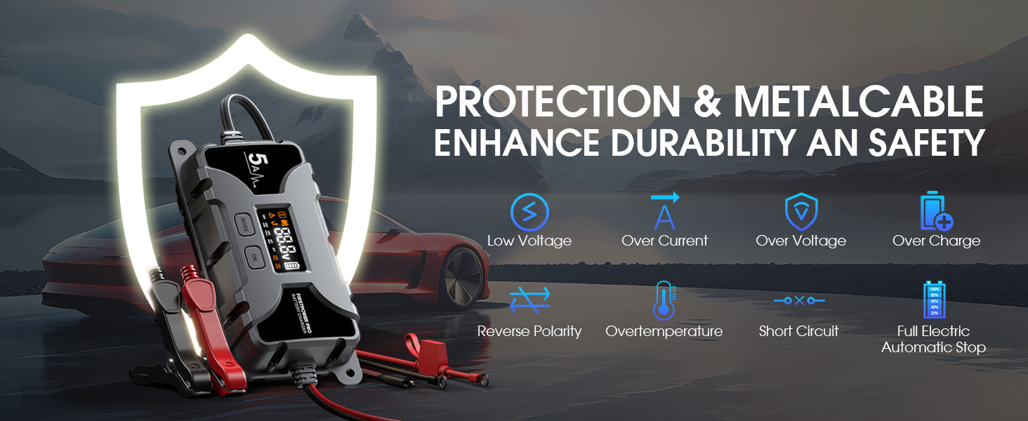 Car Motorcycle Battery Charger 12V 5A with LCD Display