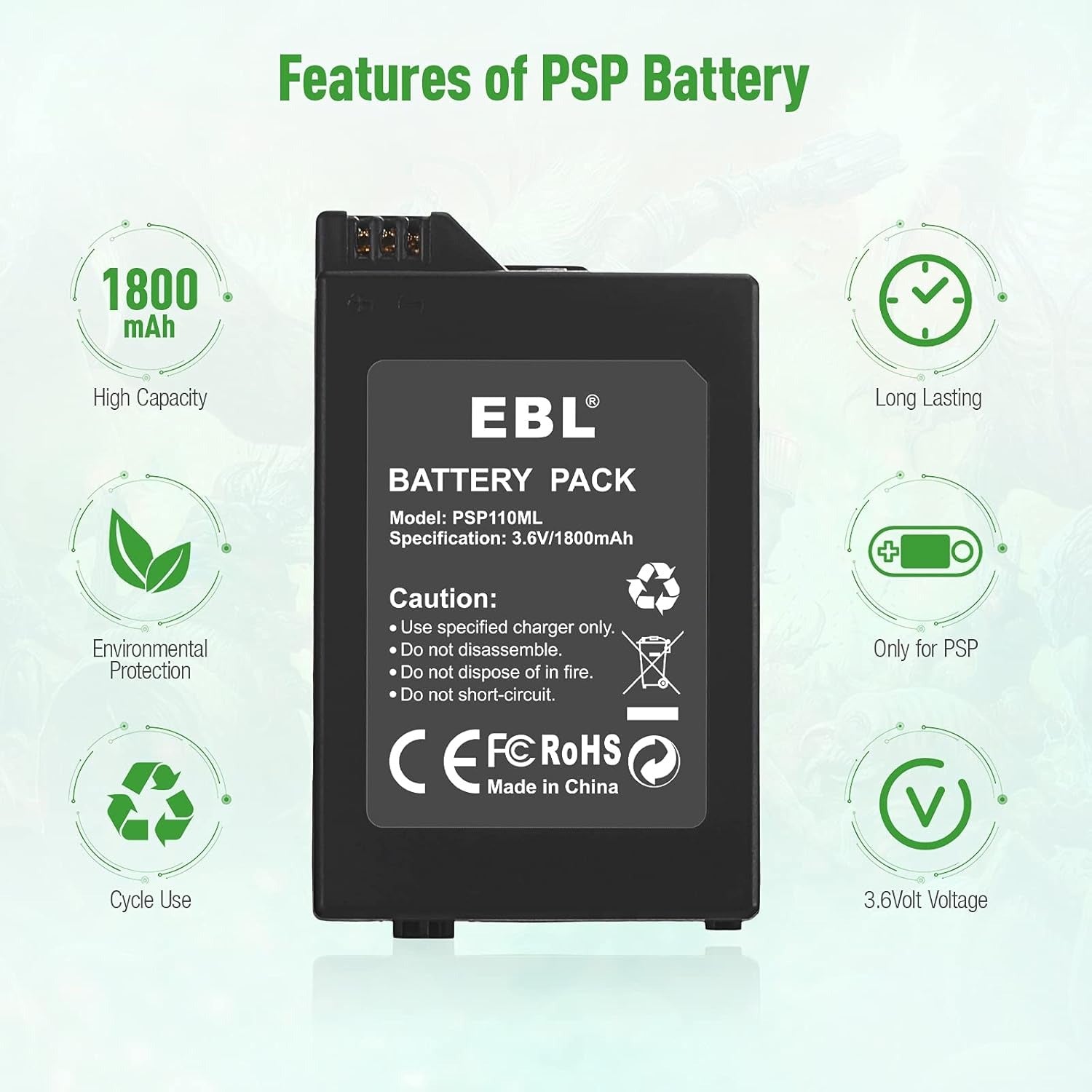 EBL Rechargeable Battery 1800mAh for PSP 1000 1001