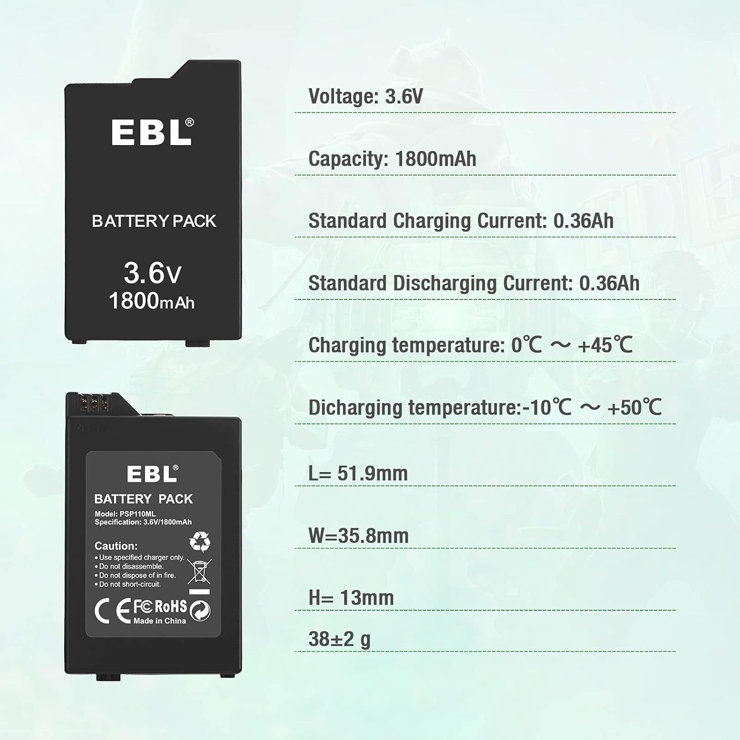 EBL Rechargeable Battery 1800mAh for PSP 1000 1001