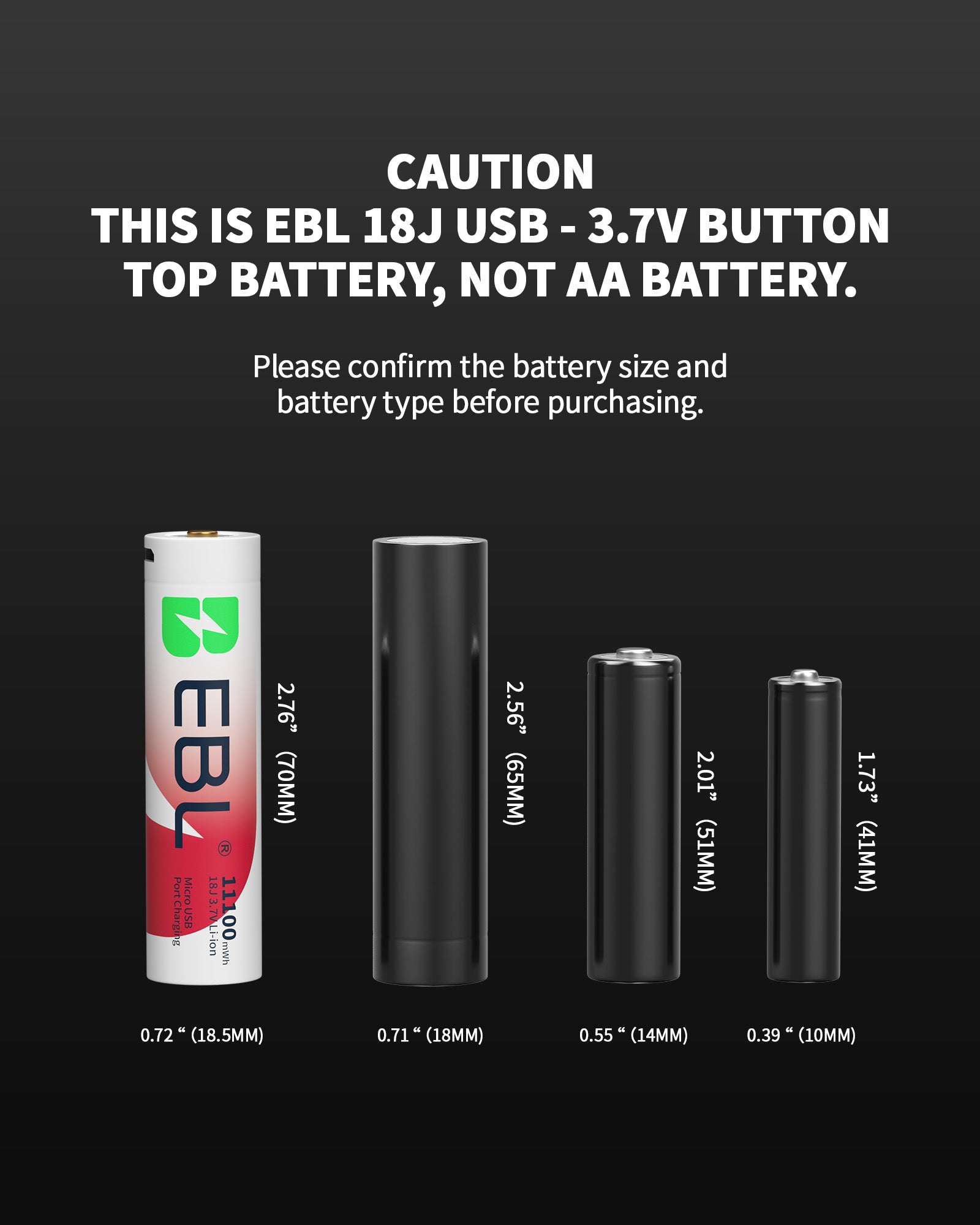 EBL 2Pcs 18J USB Rechargeable Batteries 3.7V 11100mWh