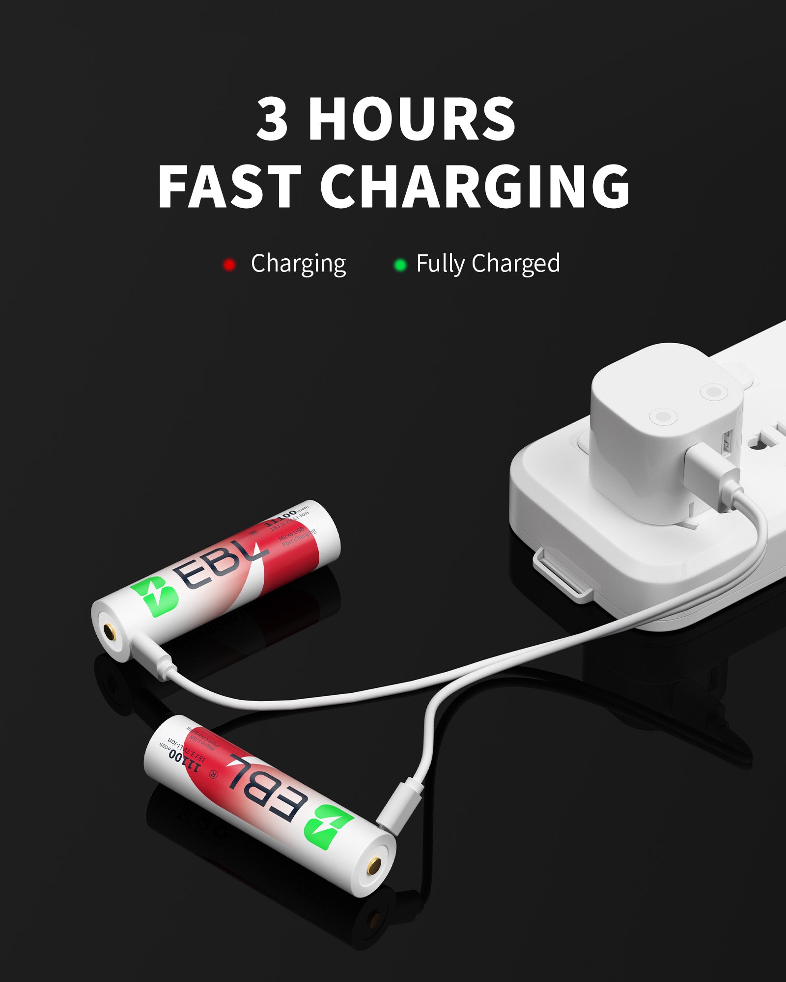 EBL 2Pcs 18J USB Rechargeable Batteries 3.7V 11100mWh