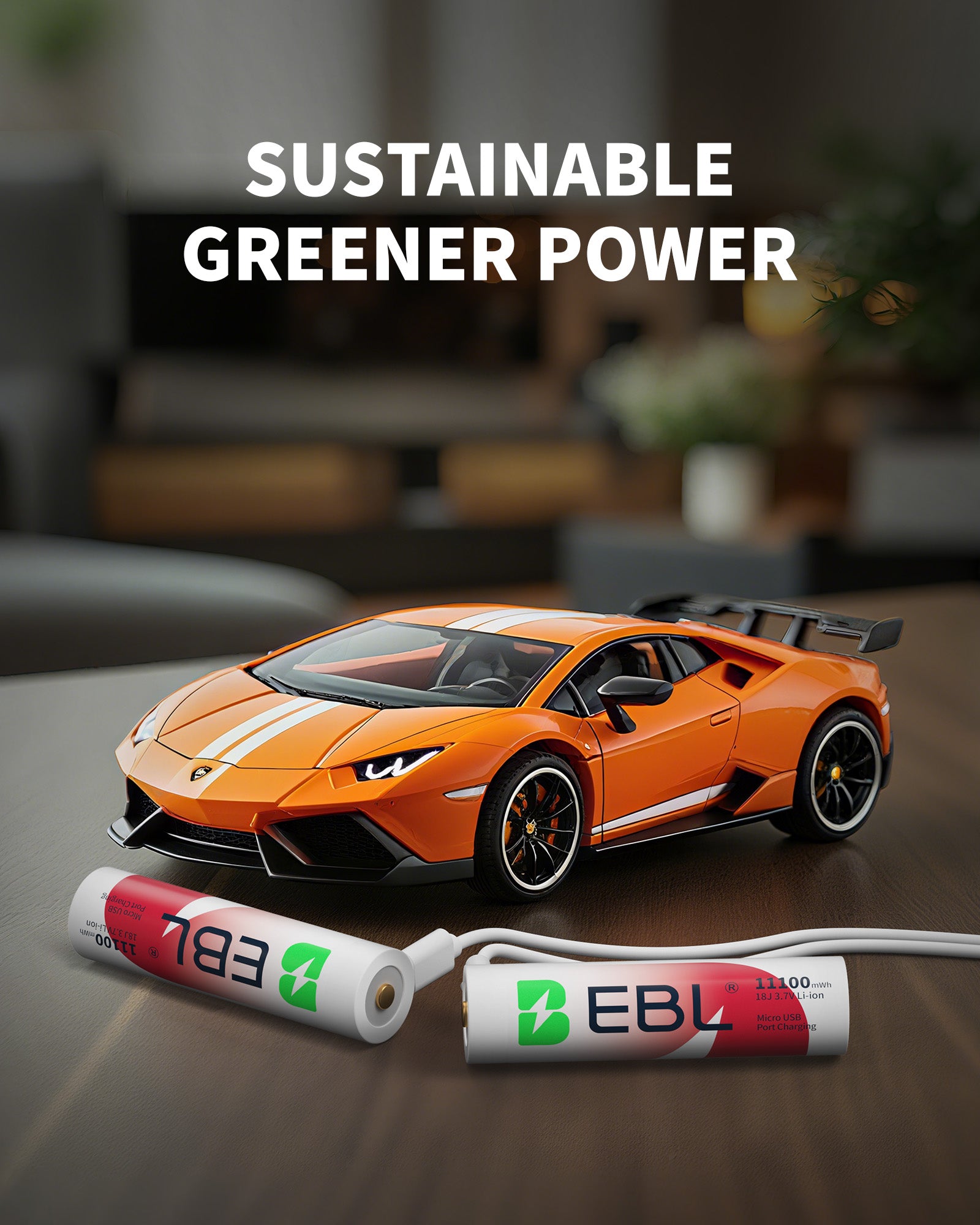 EBL 2Pcs 18J USB Rechargeable Batteries 3.7V 11100mWh