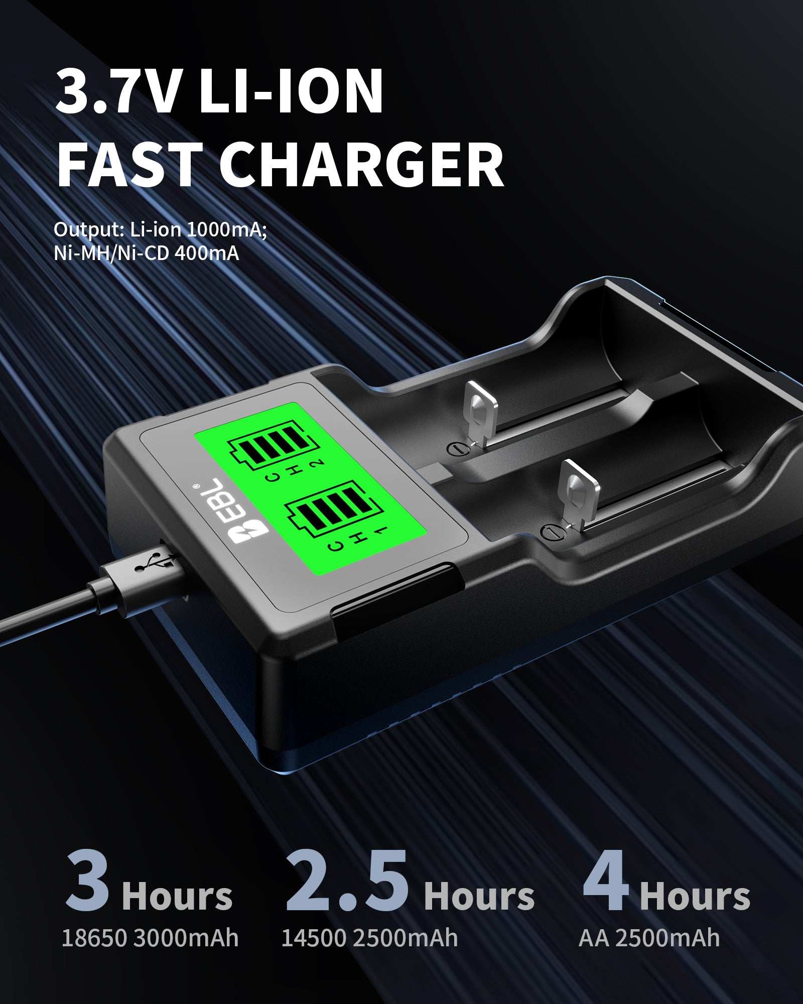 EBL SW-3K Universal 18650 Battery Charger for 3.7V Li-ion/Ni-MH Ni-CD Batteries