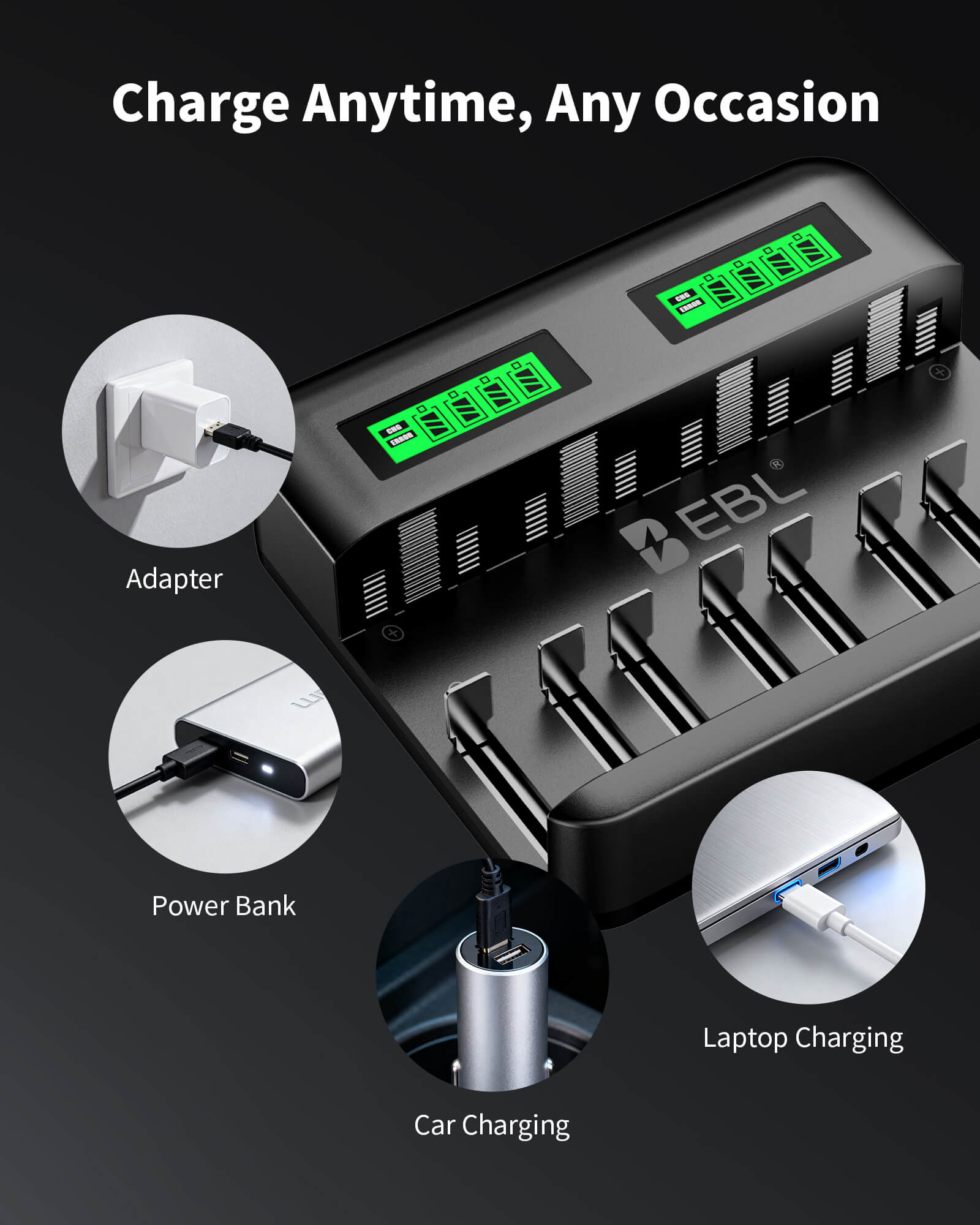 EBL C9008 8 Bay LCD Universal Battery Charger for AA AAA C D Ni-MH Batteries