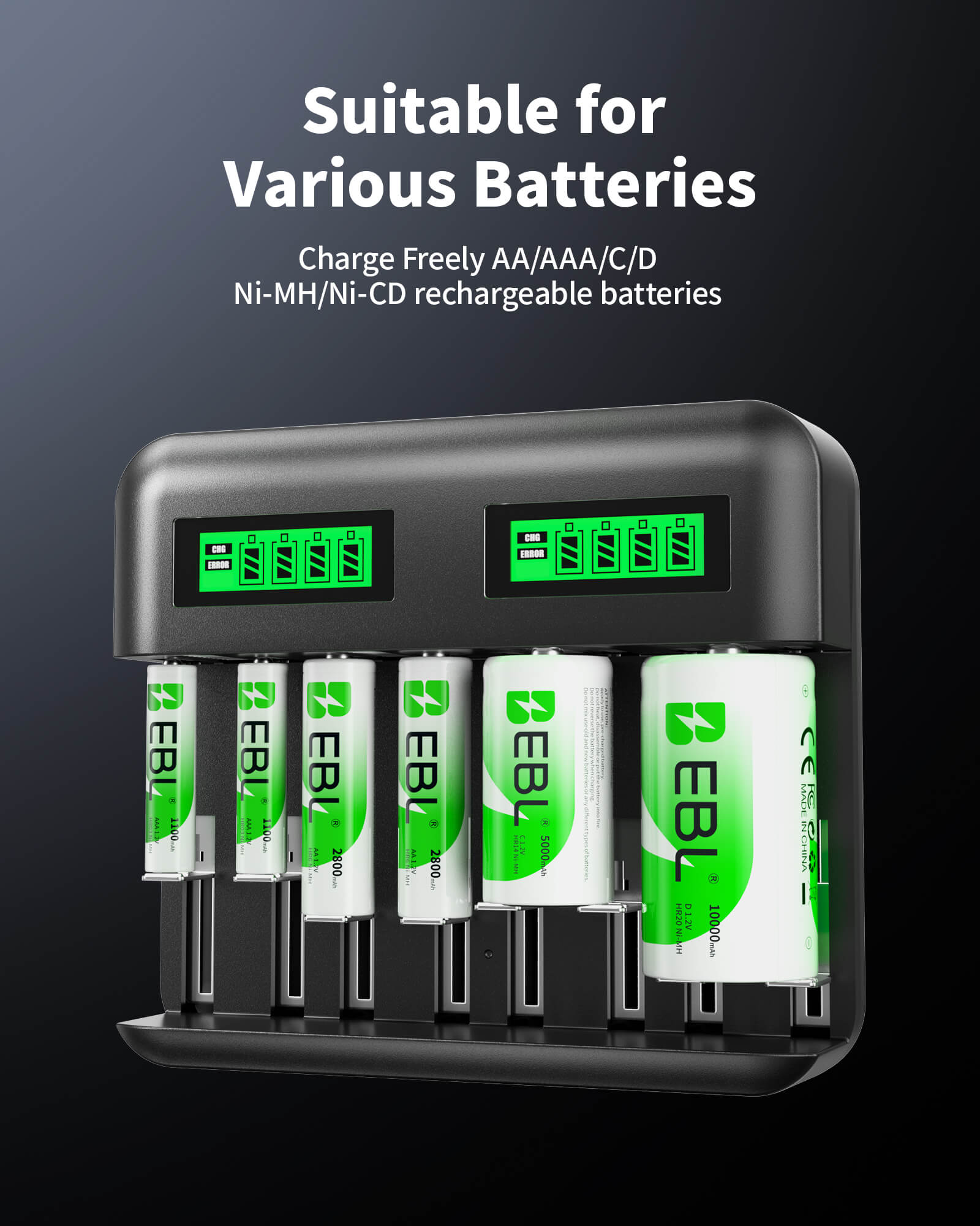 EBL C9008 8 Bay LCD Universal Battery Charger for AA AAA C D Ni-MH Batteries