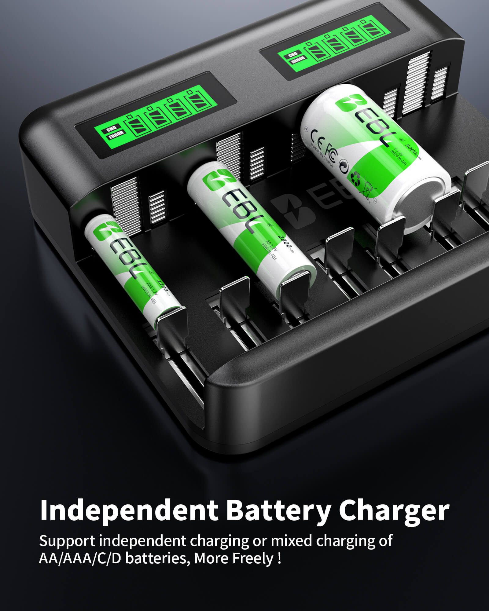 EBL C9008 8 Bay LCD Universal Battery Charger for AA AAA C D Ni-MH Batteries