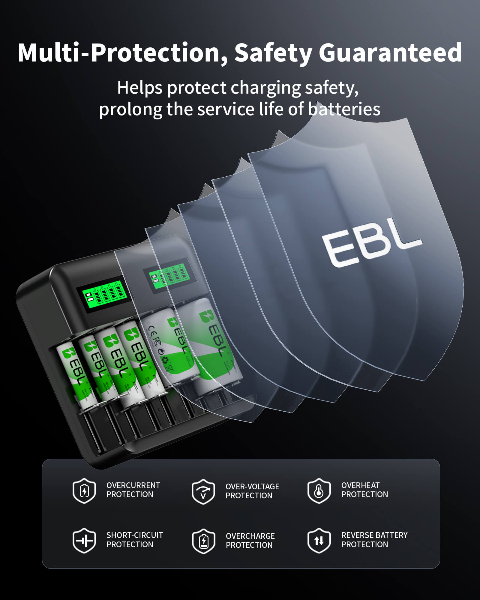 EBL C9008 8 Bay LCD Universal Battery Charger for AA AAA C D Ni-MH Batteries