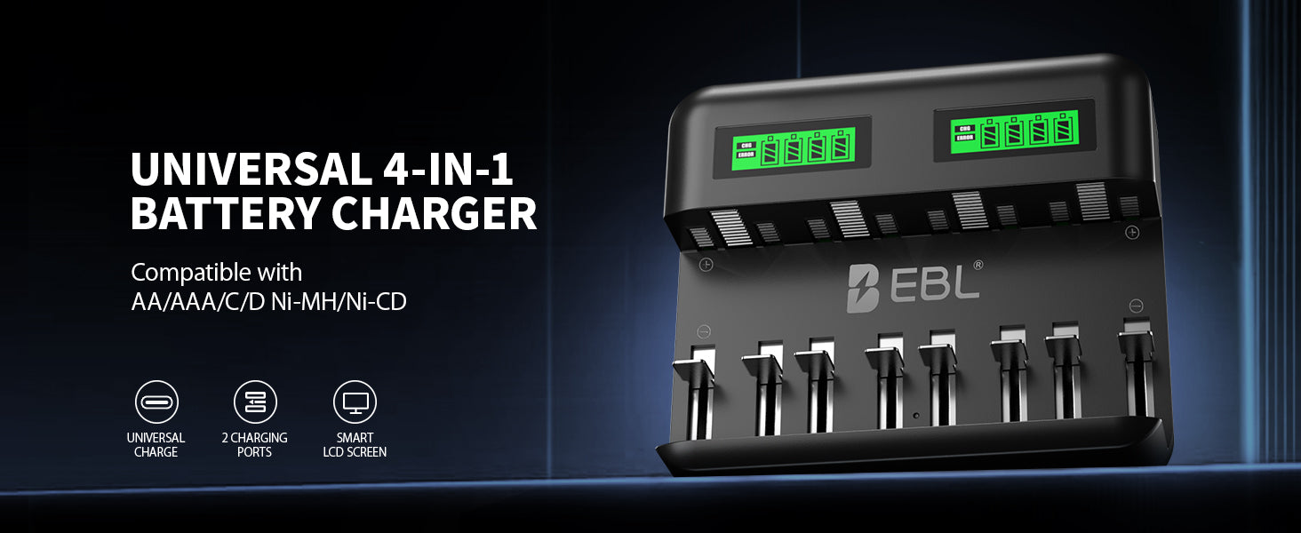 EBL C9008 8 Bay LCD Universal Battery Charger for AA AAA C D Ni-MH Batteries