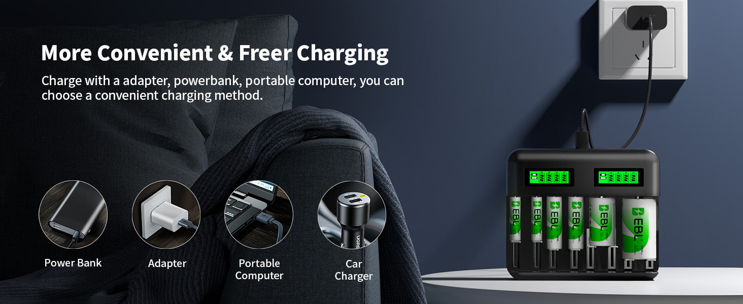 EBL C9008 8 Bay LCD Universal Battery Charger for AA AAA C D Ni-MH Batteries