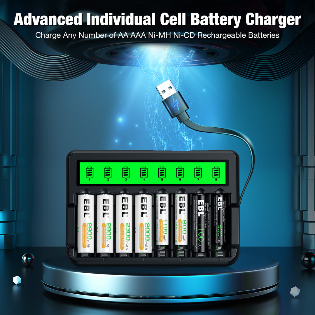 EBL LCD Smart Battery Charger and Rechargeable AA Batteries