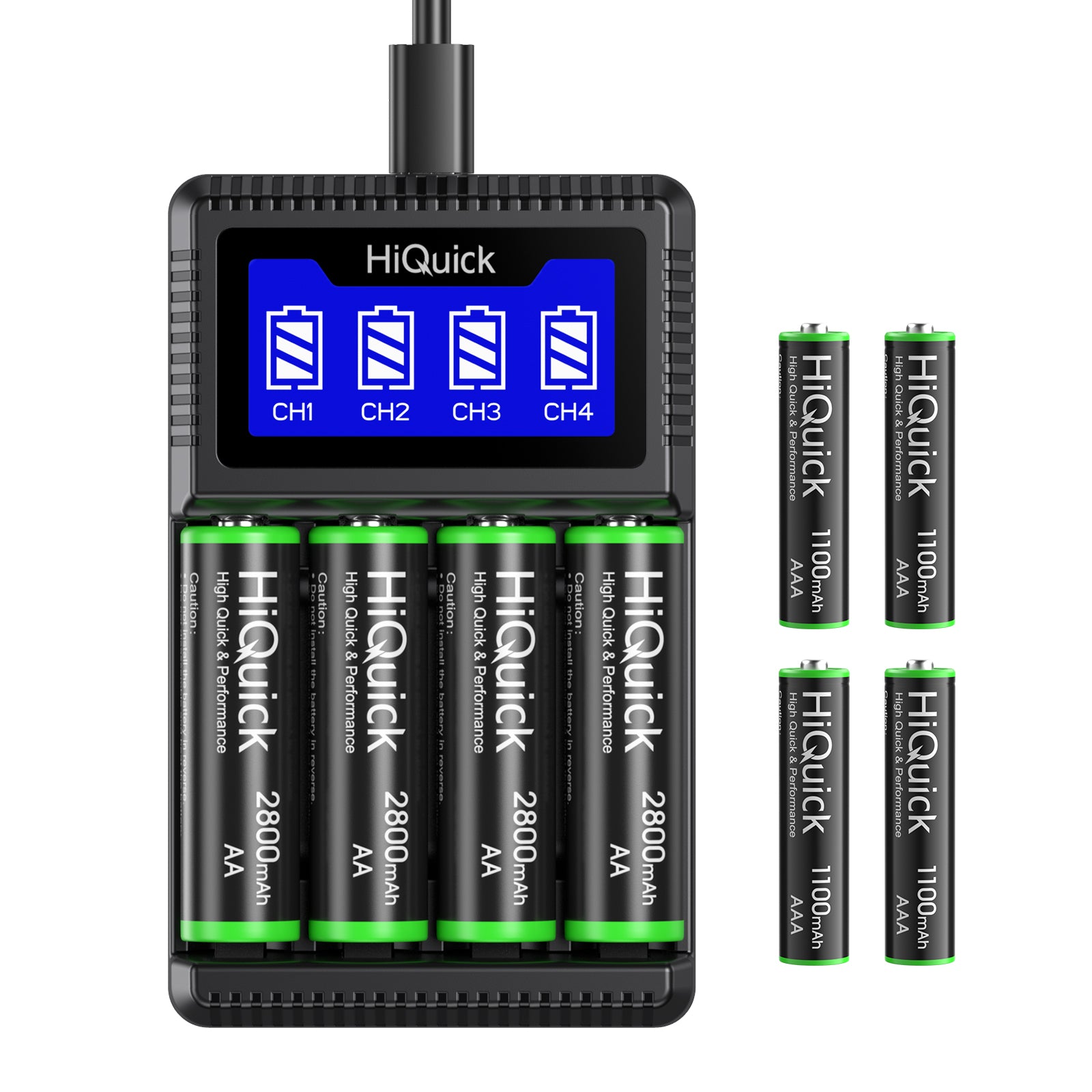 HiQuick Rechargeable AA & AAA Battery Bundle 1100mah 2800mah With Charger