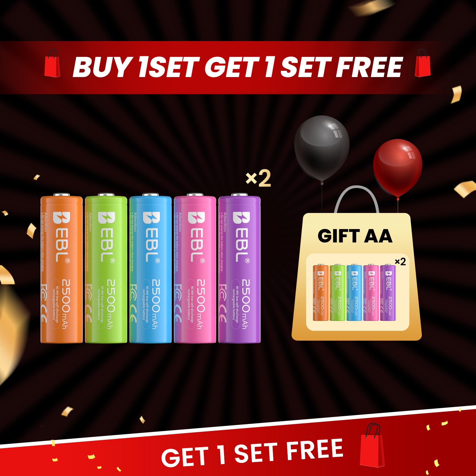 EBL 10 pilas recargables AAA arcoíris 1,2 V 1100 mAh