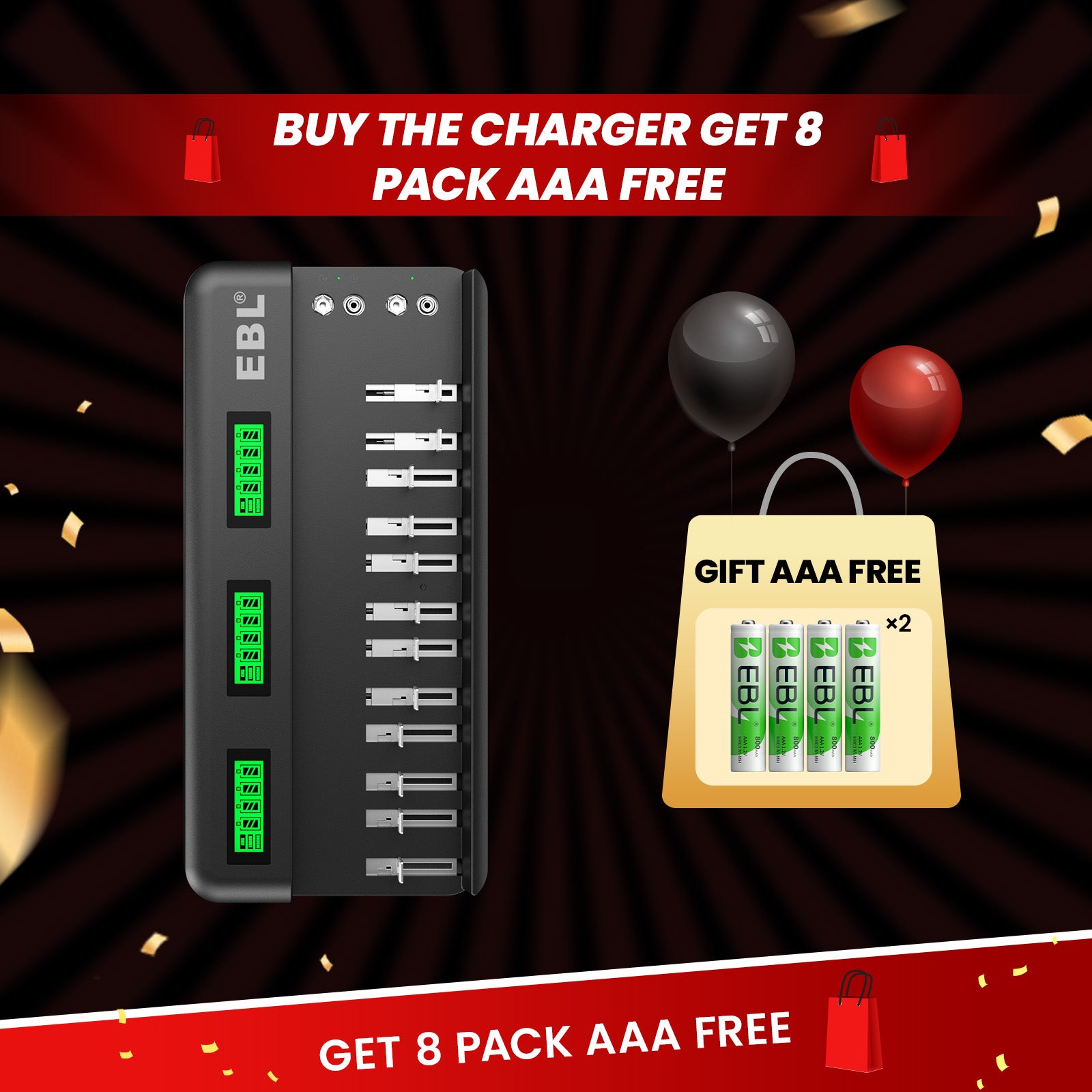 Cargador de batería universal EBL de 12+2 bahías y baterías recargables AA AAA CD Ni-Mh