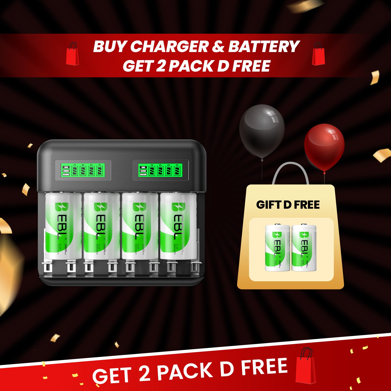 Cargador de batería LCD EBL C9008 con baterías recargables de CD