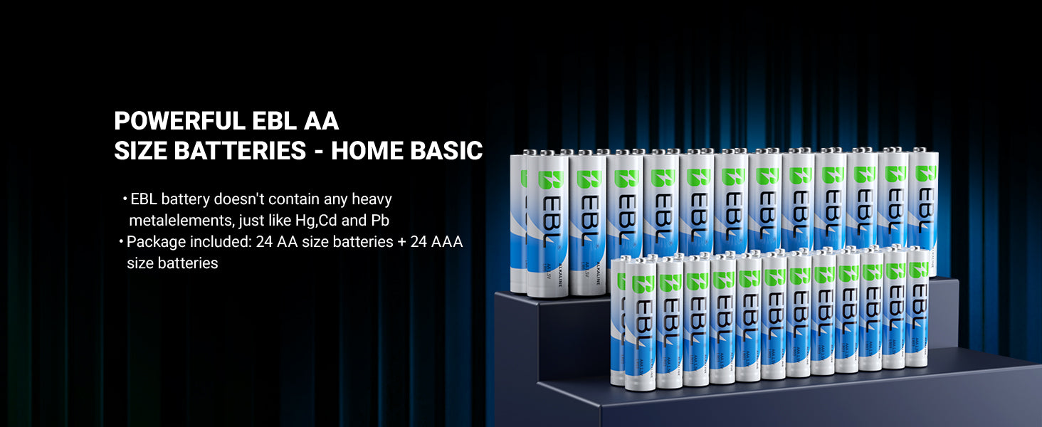 EBL 48 Pack AA & AAA 1.5V Alkaline Batteries Long-Lasting