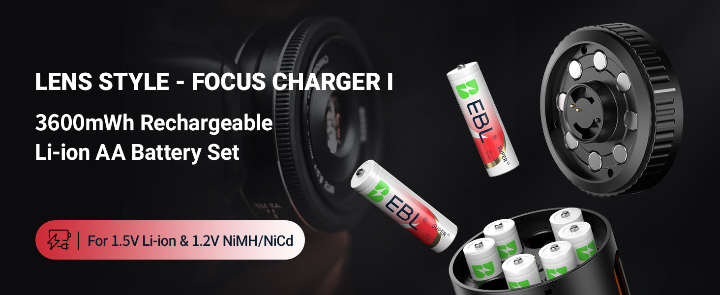 EBL Rechargeable AA Lithium Batteries Ⅲ 3600mWh with Charger
