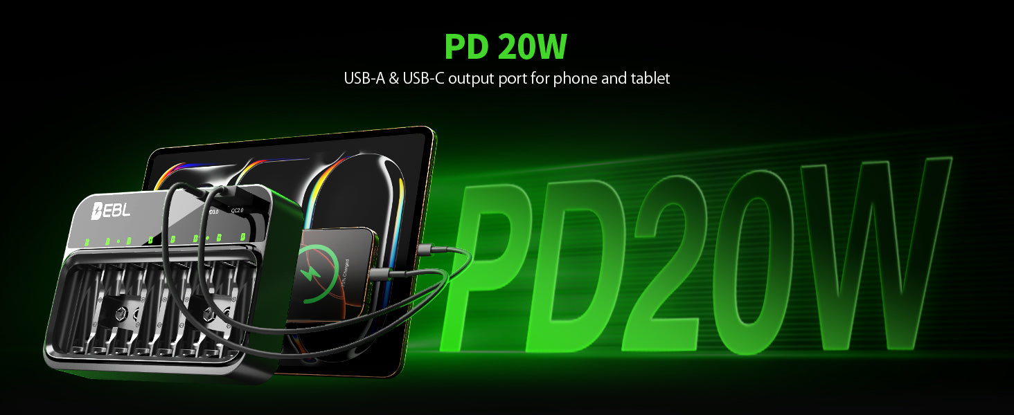 EBL PD 20W AA AAA 9V Battery Charger