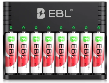 EBL 5-in-1 Smart 8 Slot Charging Bay Battery Charger for AA AAA Rechargeable Batteries, Type-C Input, Works with 1.2V Ni-MH/Ni-CD & 1.5V Lithium Rechargeable Batteries