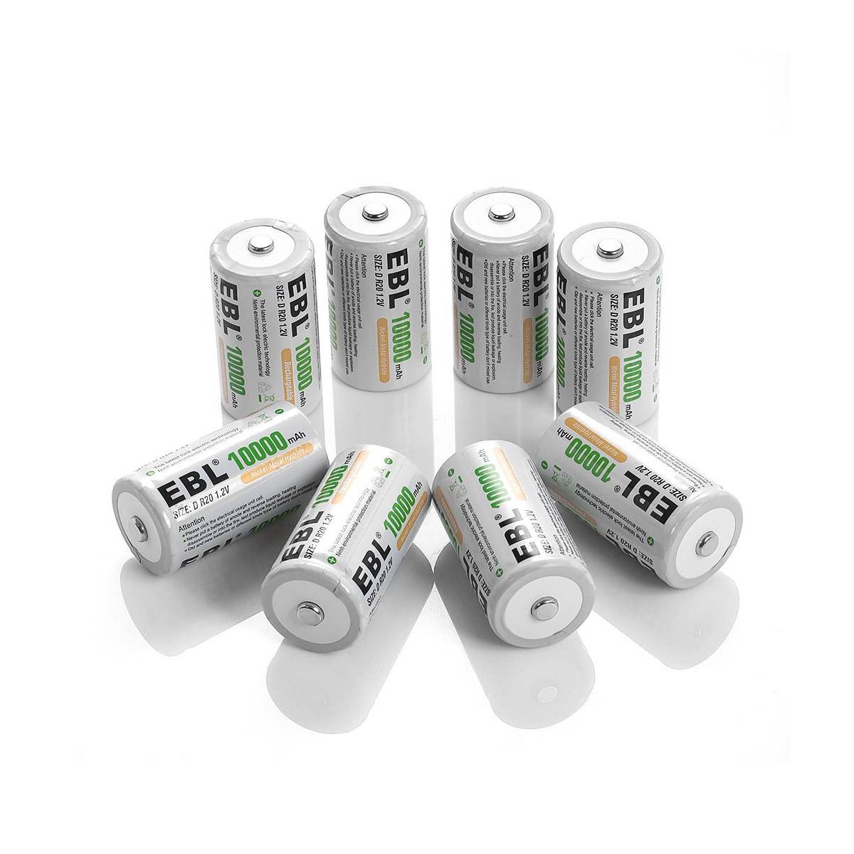 EBL Pack of 8 10000mAh Ni-MH D Cells Rechargeable Batteries, Battery Case  Inc