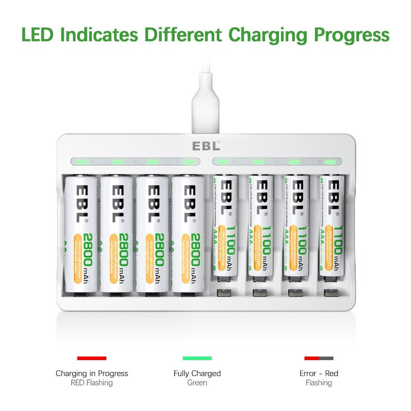 EBL 8 Bay Battery Charger and AA AAA Rechargeable Batteries