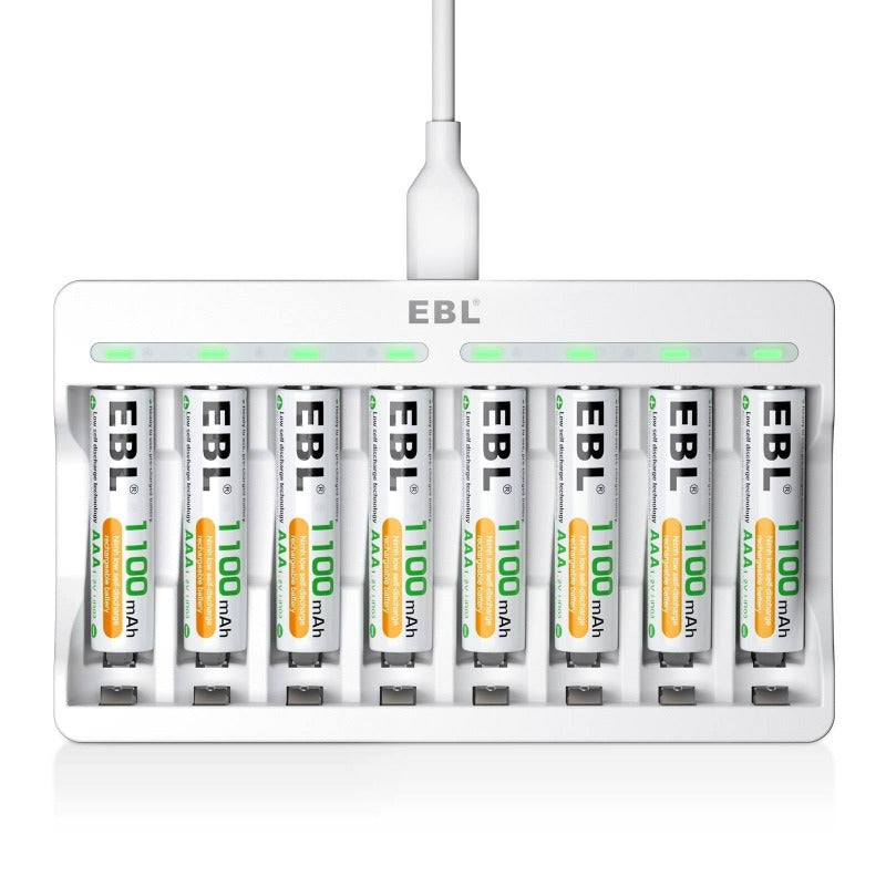 EBL AAA Rechargeable Batteries with 8-Bay Individual Battery Charger