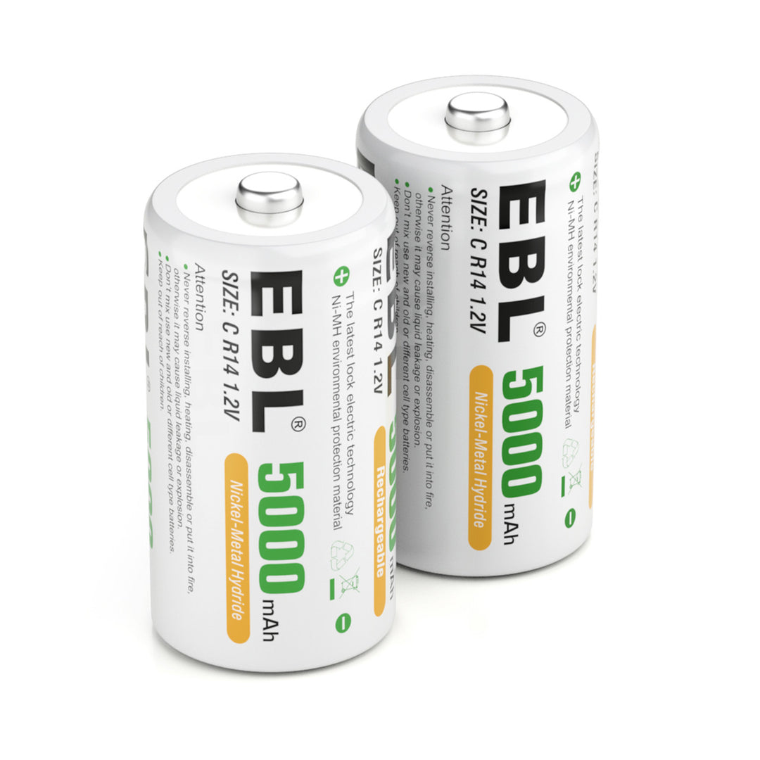 EBL Rechargeable Ni-MH C Battery Cells 5000mAh - EBLOfficial