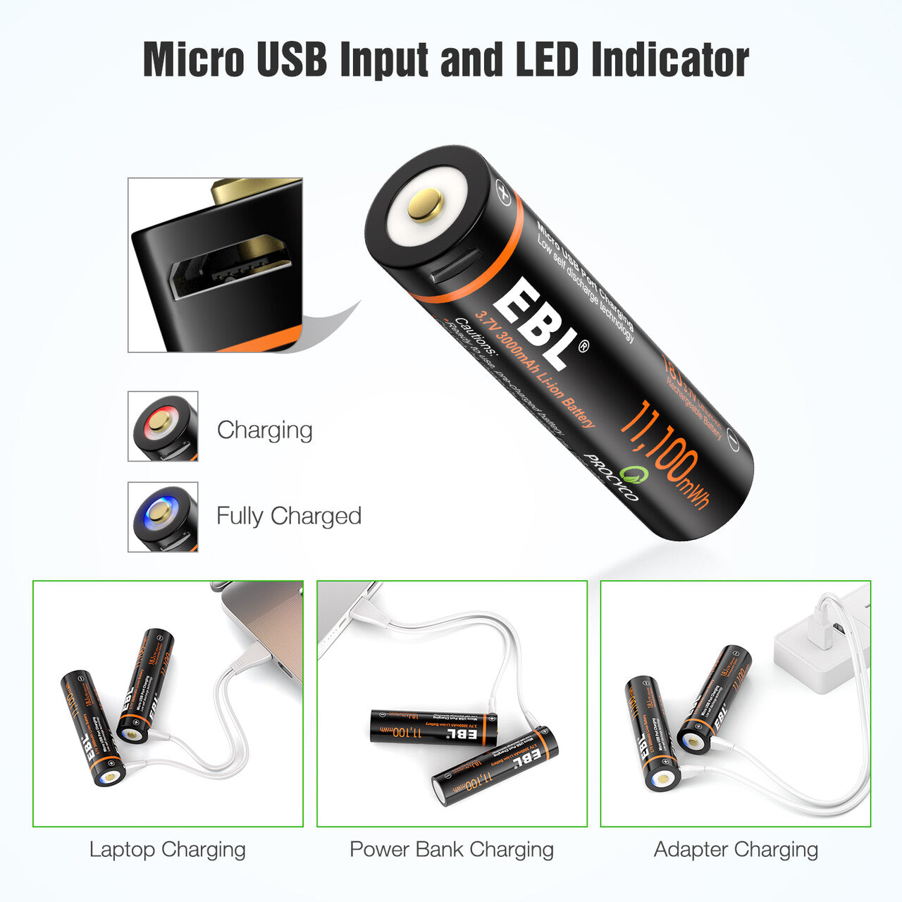 EBL 3.7V Li-ion Rechargeable Batteries 3000mAh 18J - EBLOfficial