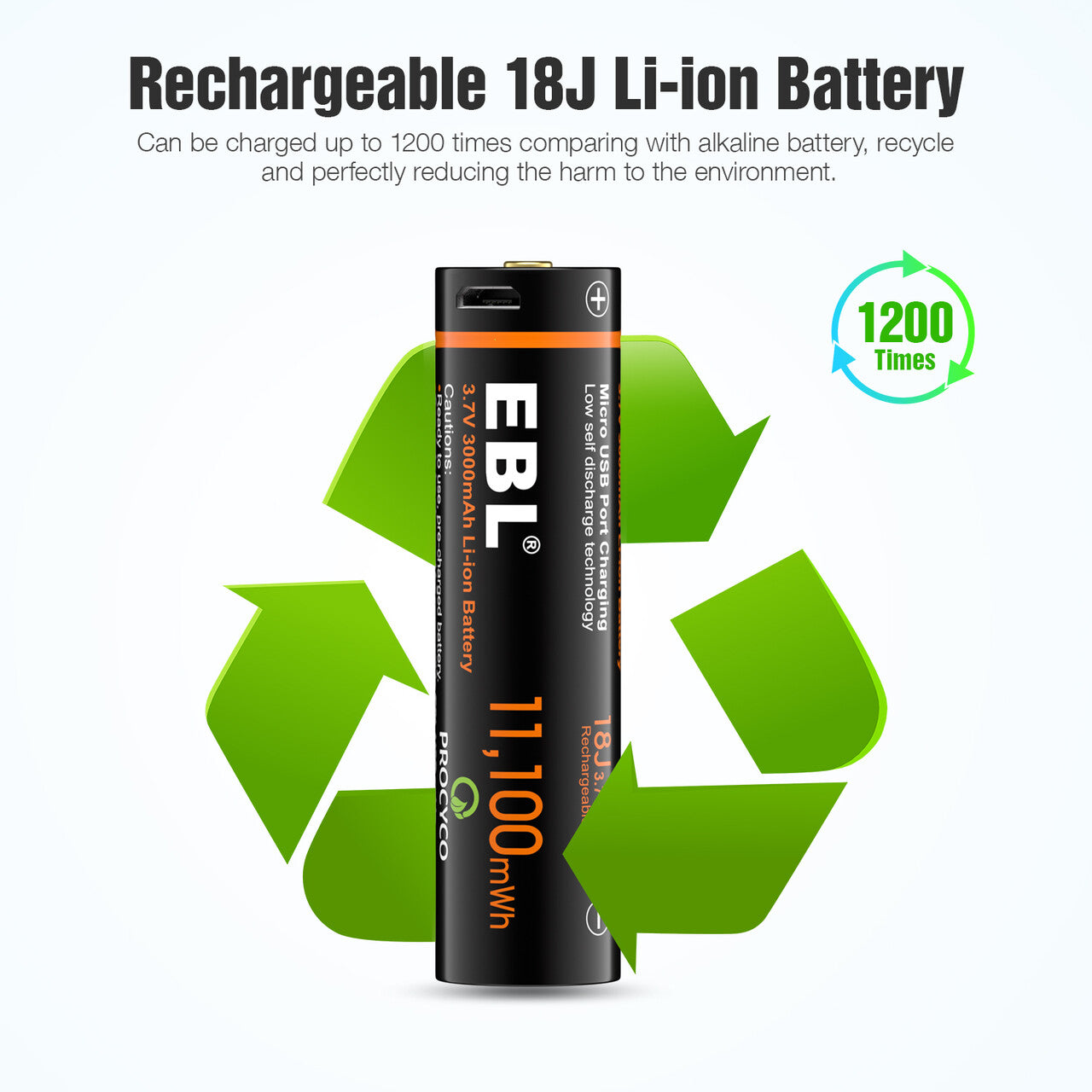 EBL 3.7V Li-ion Rechargeable Batteries 3000mAh 18J - EBLOfficial