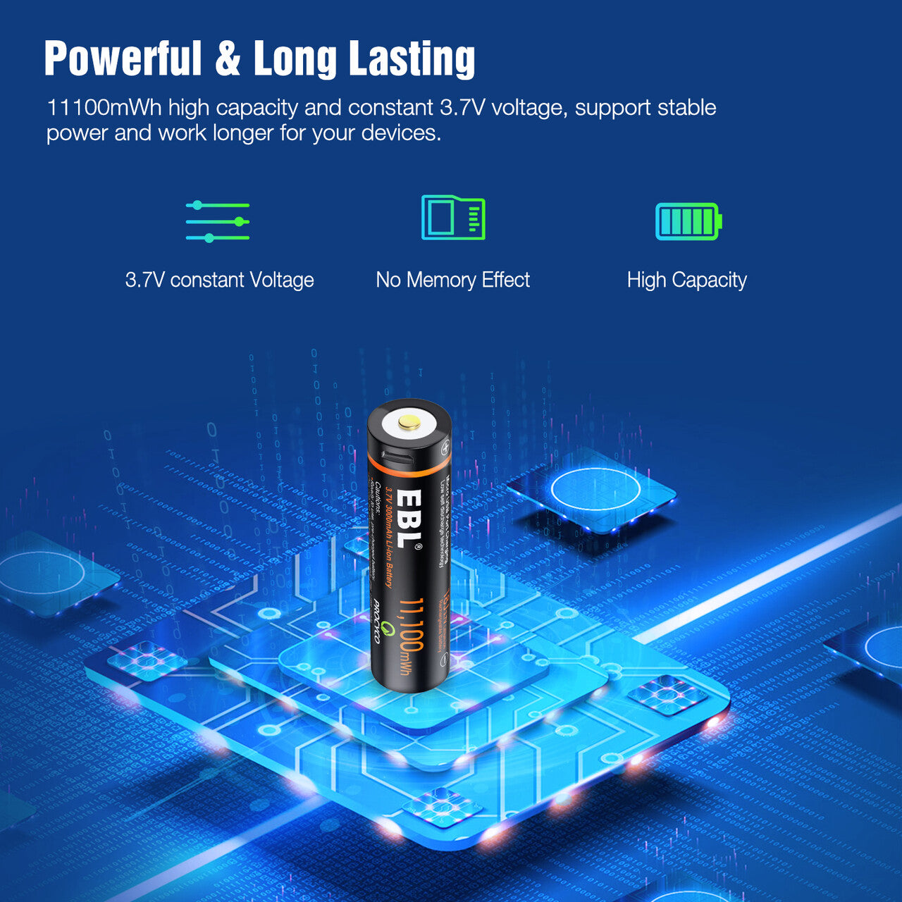 EBL 3.7V Li-ion Rechargeable Batteries 3000mAh 18J - EBLOfficial