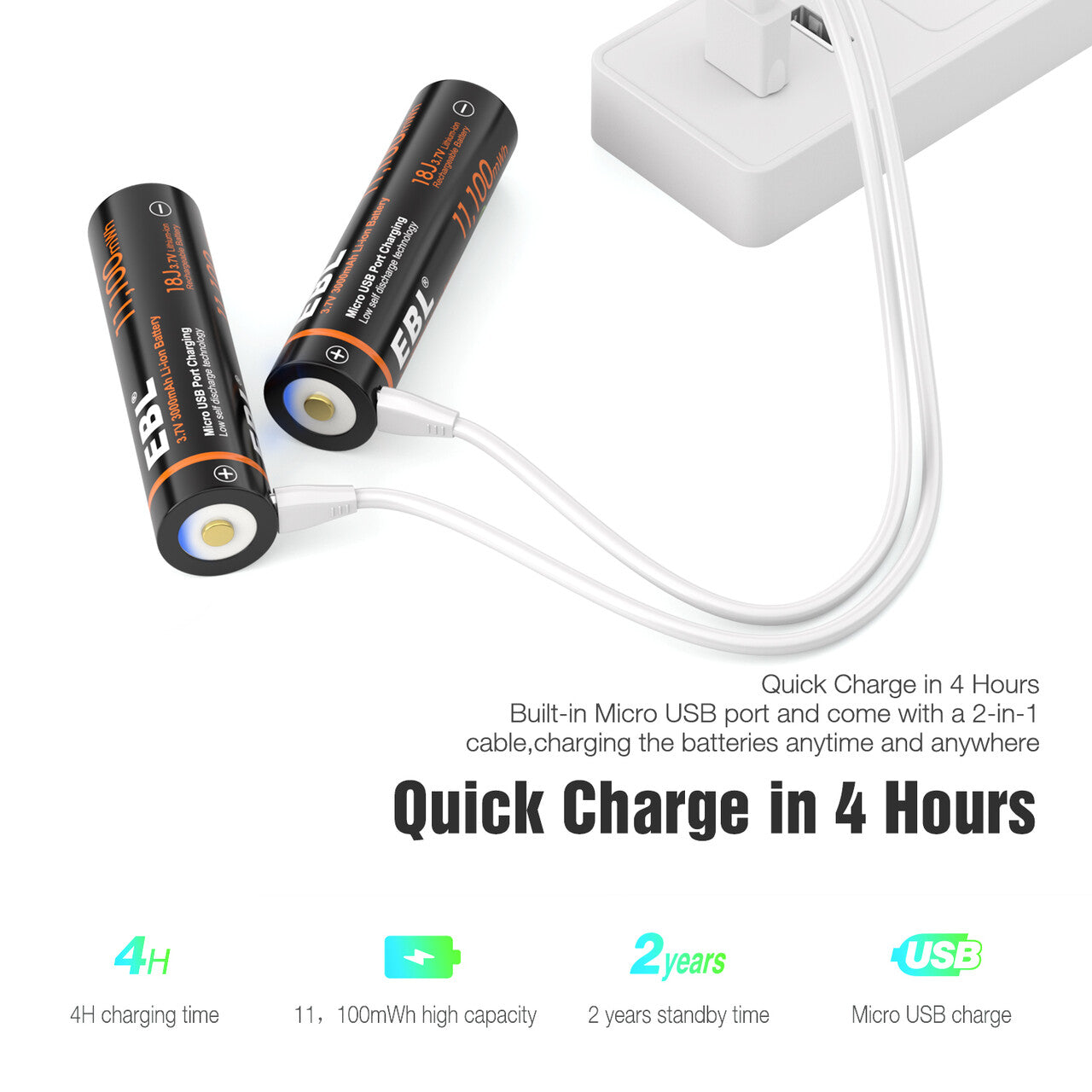 EBL 3.7V Li-ion Rechargeable Batteries 3000mAh 18J - EBLOfficial