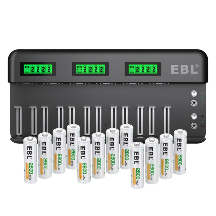 EBL 12+2 Bay Universal Battery Charger and 1.2V AA Ni-Mh Rechargeable Batteries