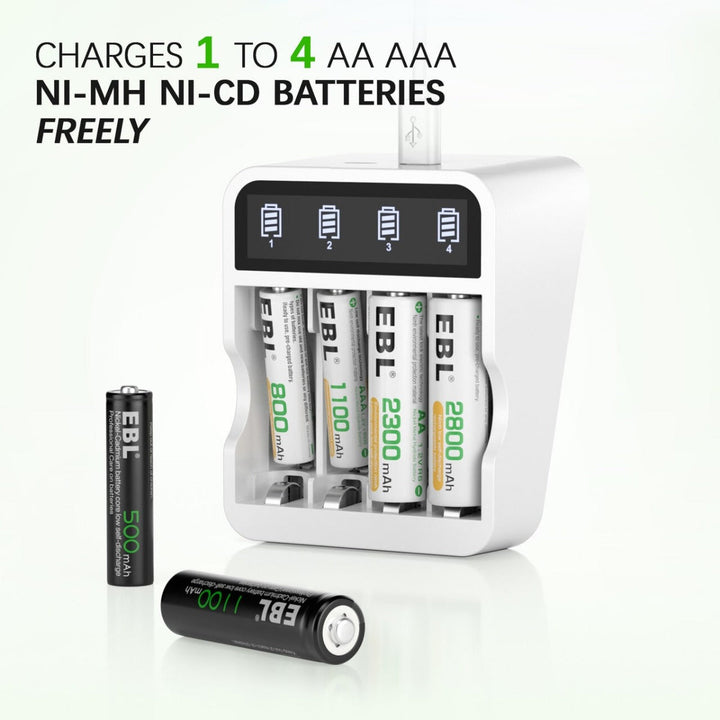 EBL FY-408 4-Bay Battery Charger with AA AAA Ni-MH Batteries