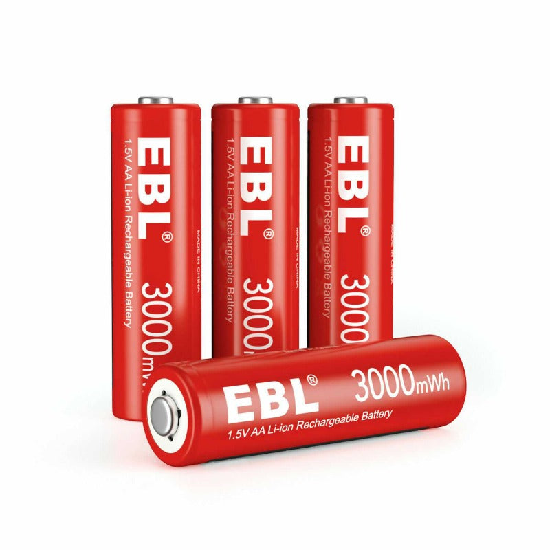 EBL AA Lithium Li-Ion Batteries, 1.5V 3000mWh Rechargeable AA Batteries Long Lasting Double A Battery 4 Pack