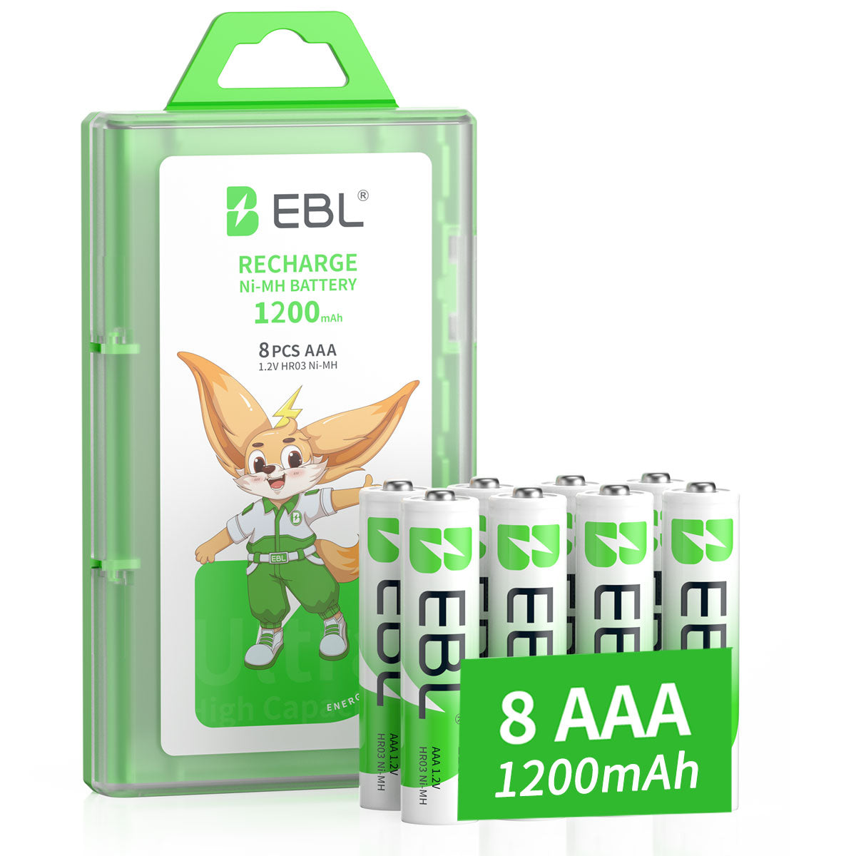 Paquete de 8 pilas recargables AAA EBL de 1200 mAh, 1,2 V Ni-MH de alta capacidad
