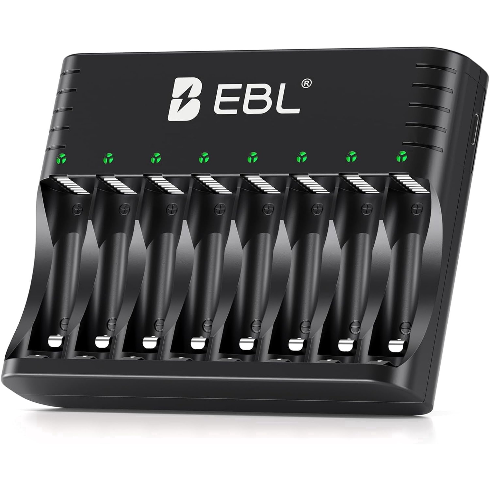 EBL 5-in-1 Smart 8 Slot Charging Bay Battery Charger for AA AAA Rechargeable Batteries, Type-C Input, Works with 1.2V Ni-MH/Ni-CD & 1.5V Lithium Rechargeable Batteries
