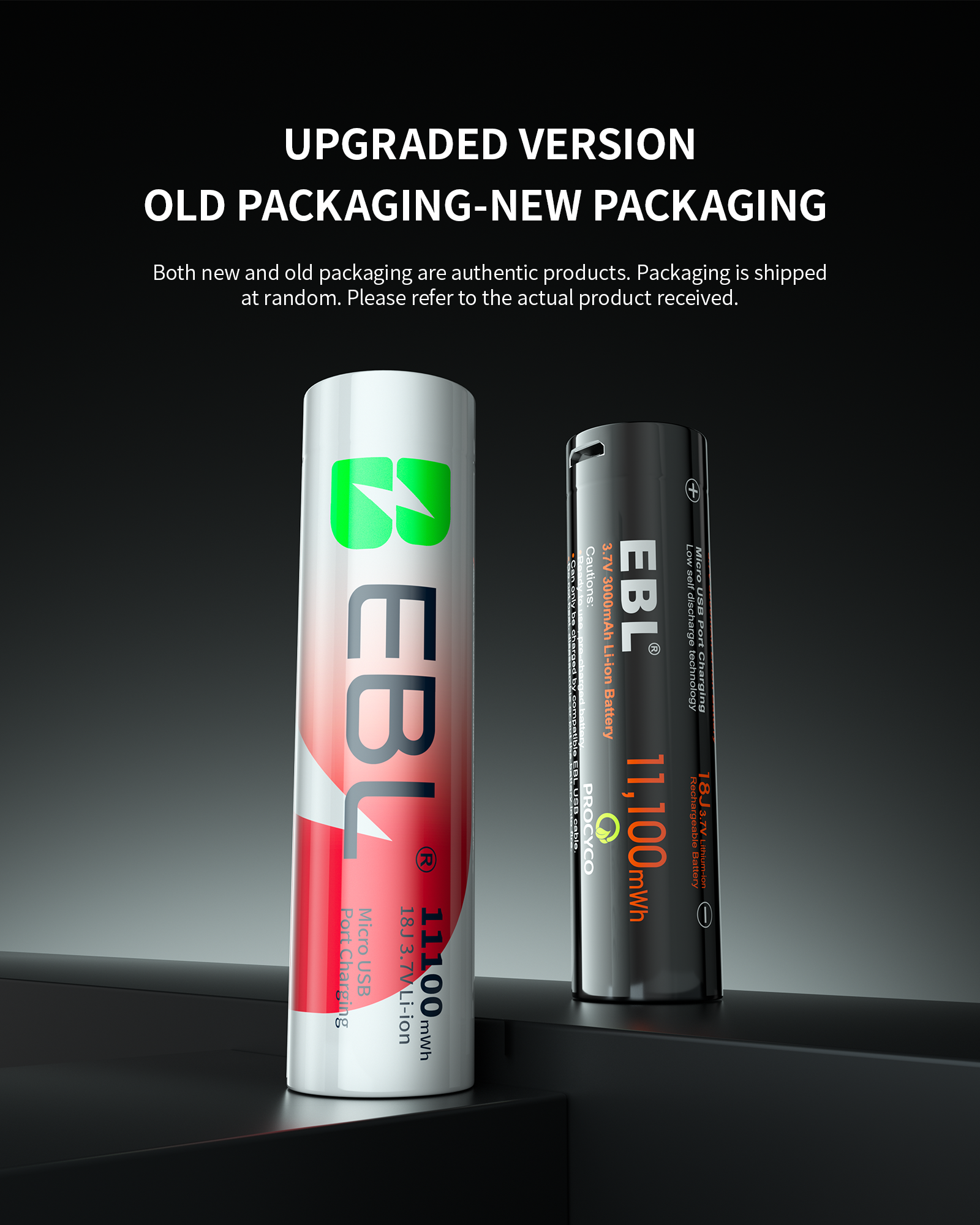 EBL 2Pcs 18J USB Rechargeable Batteries 3.7V 11100mWh